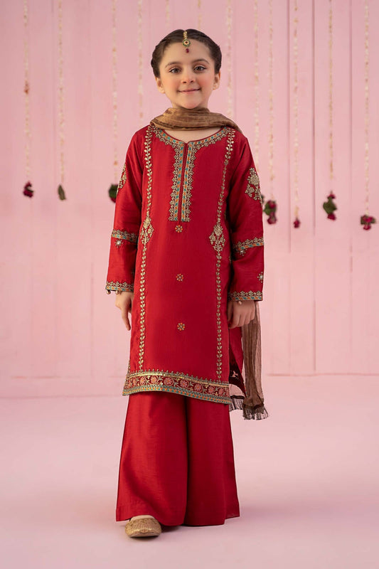 3 PIECE EMBROIDERED RAW SILK SUIT | MKS-EF24-03