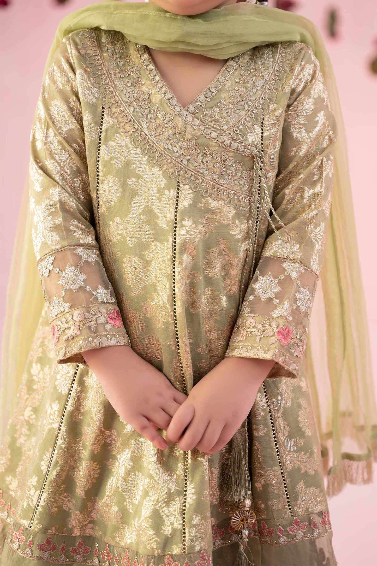 3 PIECE EMBROIDERED COTTON LUREX JACQUARD SUIT | MKS-EF24-10