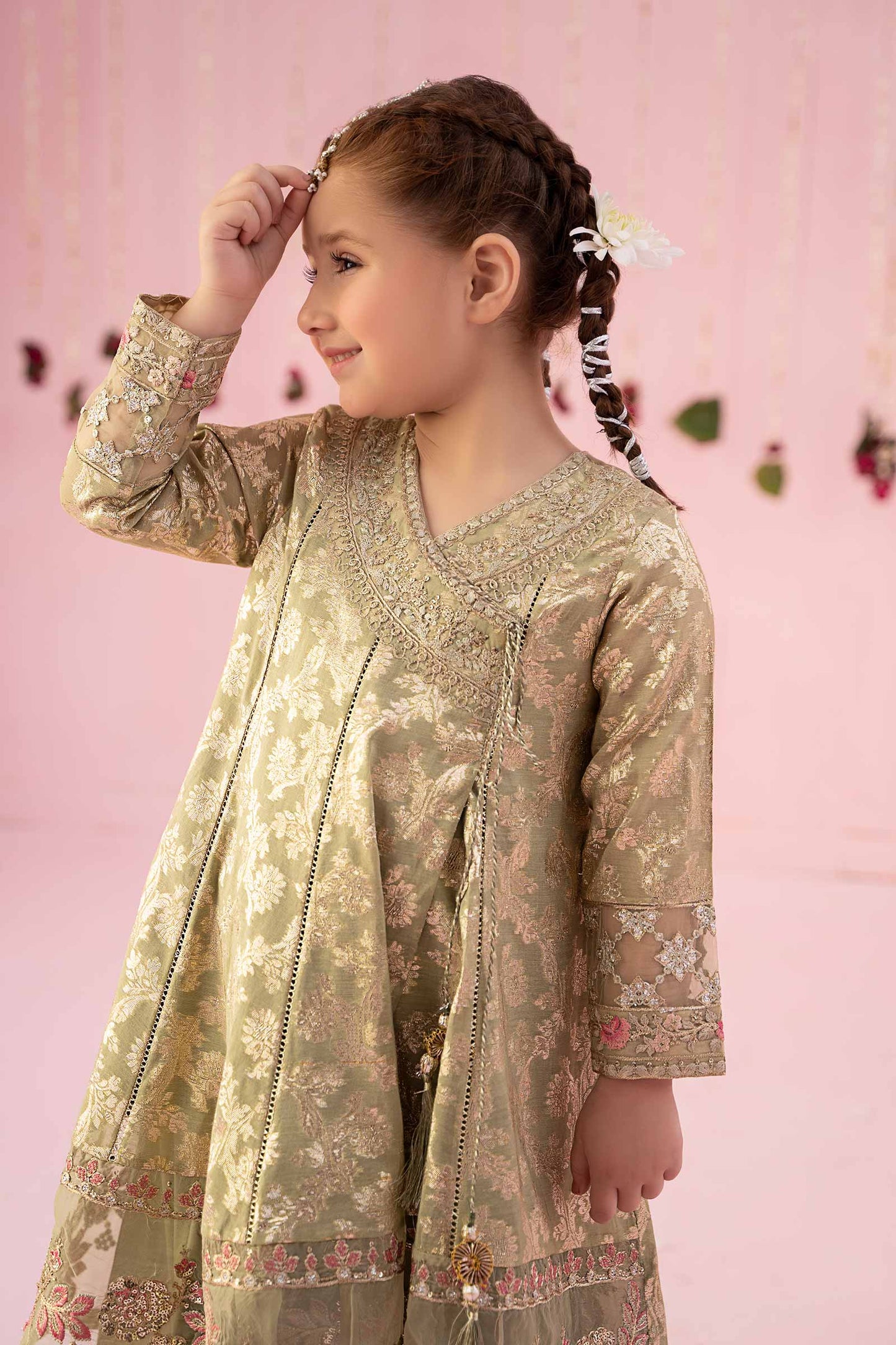 3 PIECE EMBROIDERED COTTON LUREX JACQUARD SUIT | MKS-EF24-10