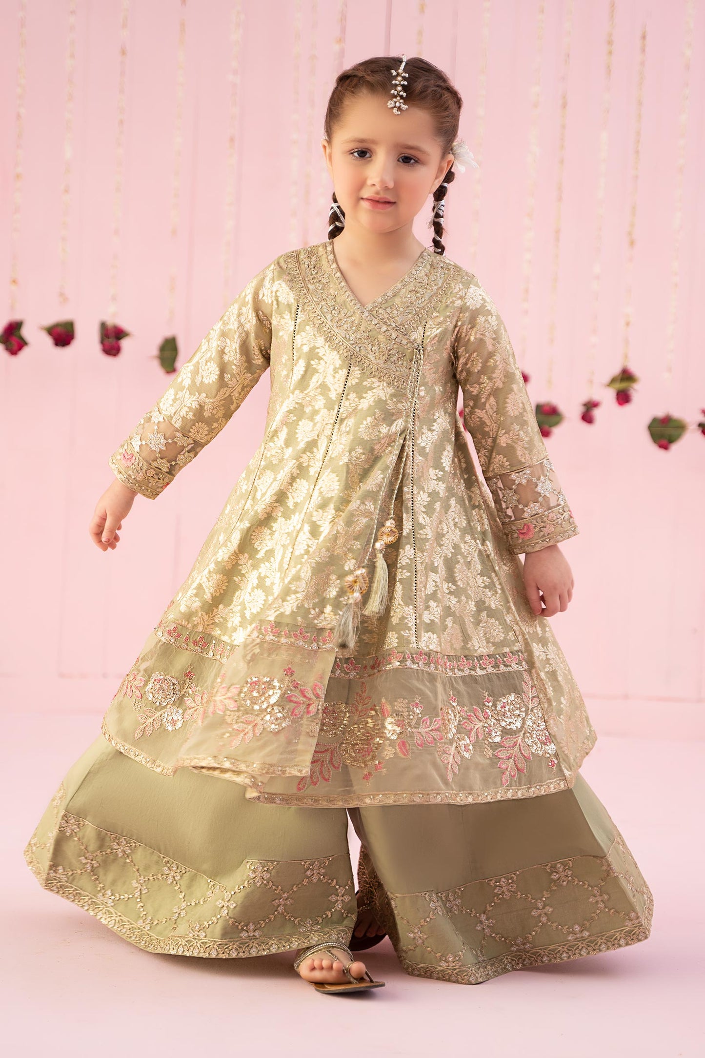 3 PIECE EMBROIDERED COTTON LUREX JACQUARD SUIT | MKS-EF24-10