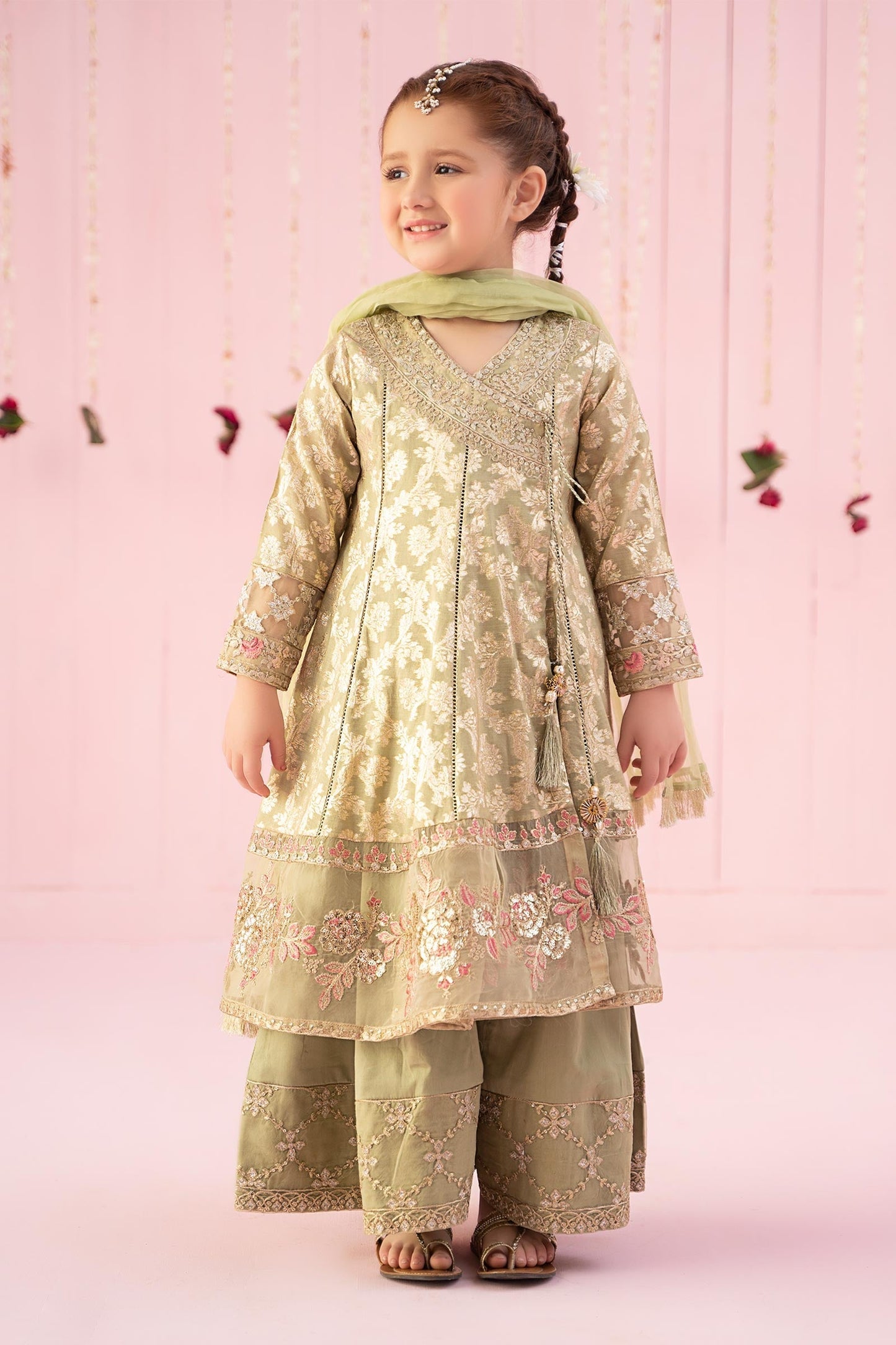 3 PIECE EMBROIDERED COTTON LUREX JACQUARD SUIT | MKS-EF24-10