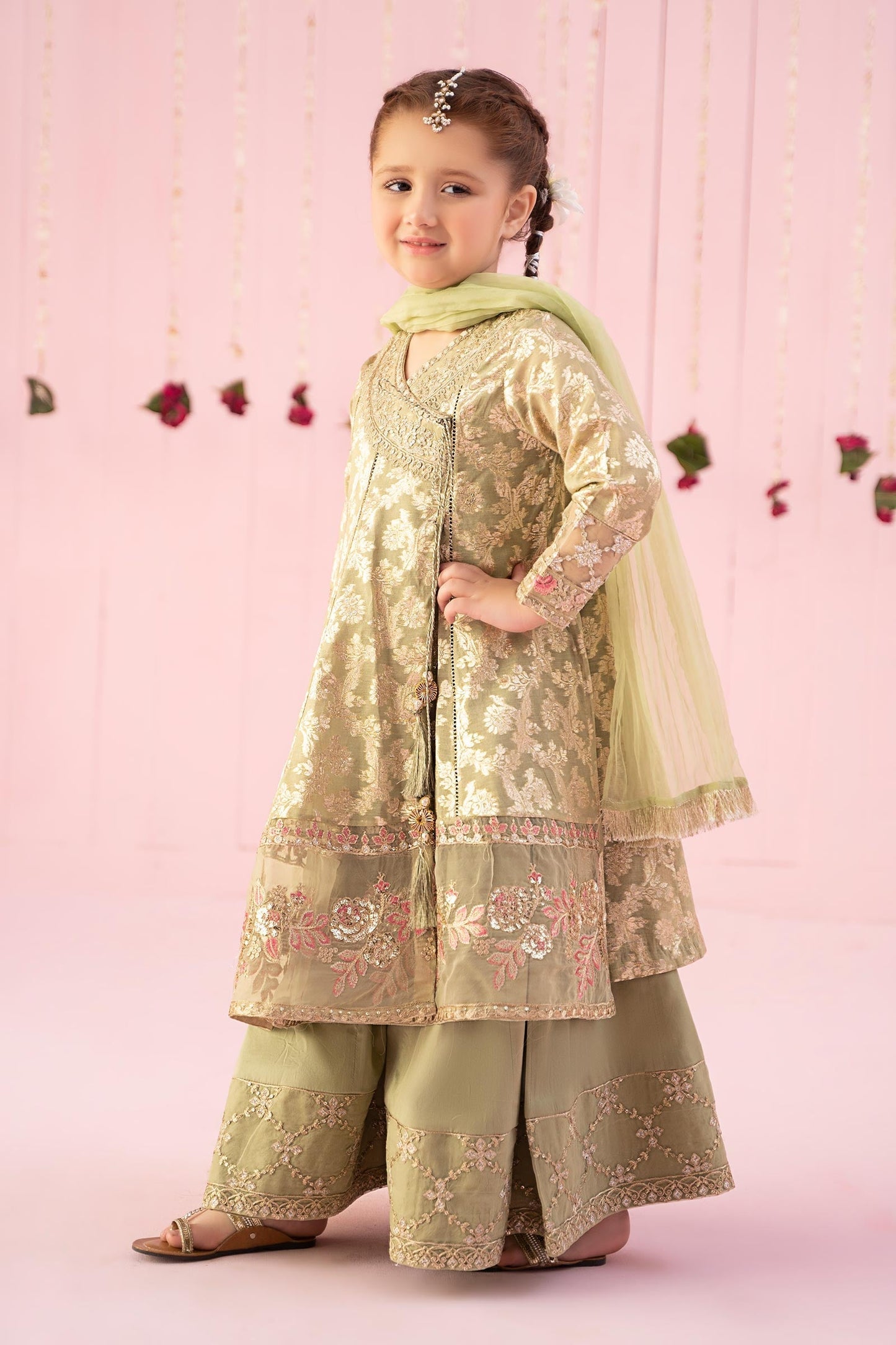 3 PIECE EMBROIDERED COTTON LUREX JACQUARD SUIT | MKS-EF24-10