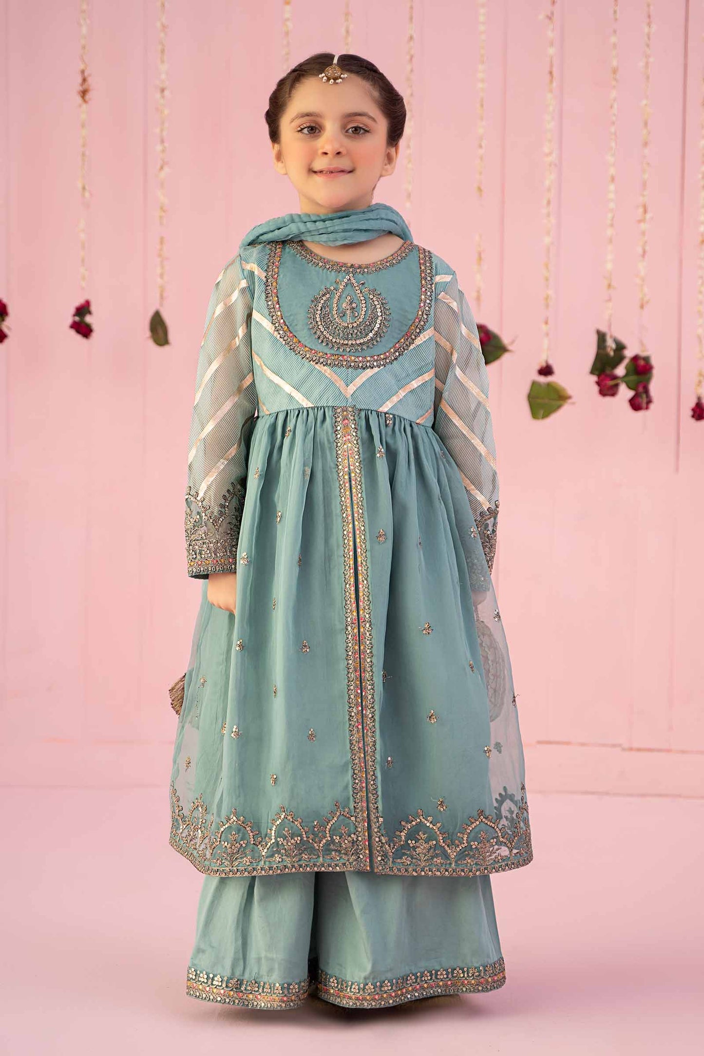 3 PIECE EMBROIDERED ORGANZA SUIT | MKS-EF24-27