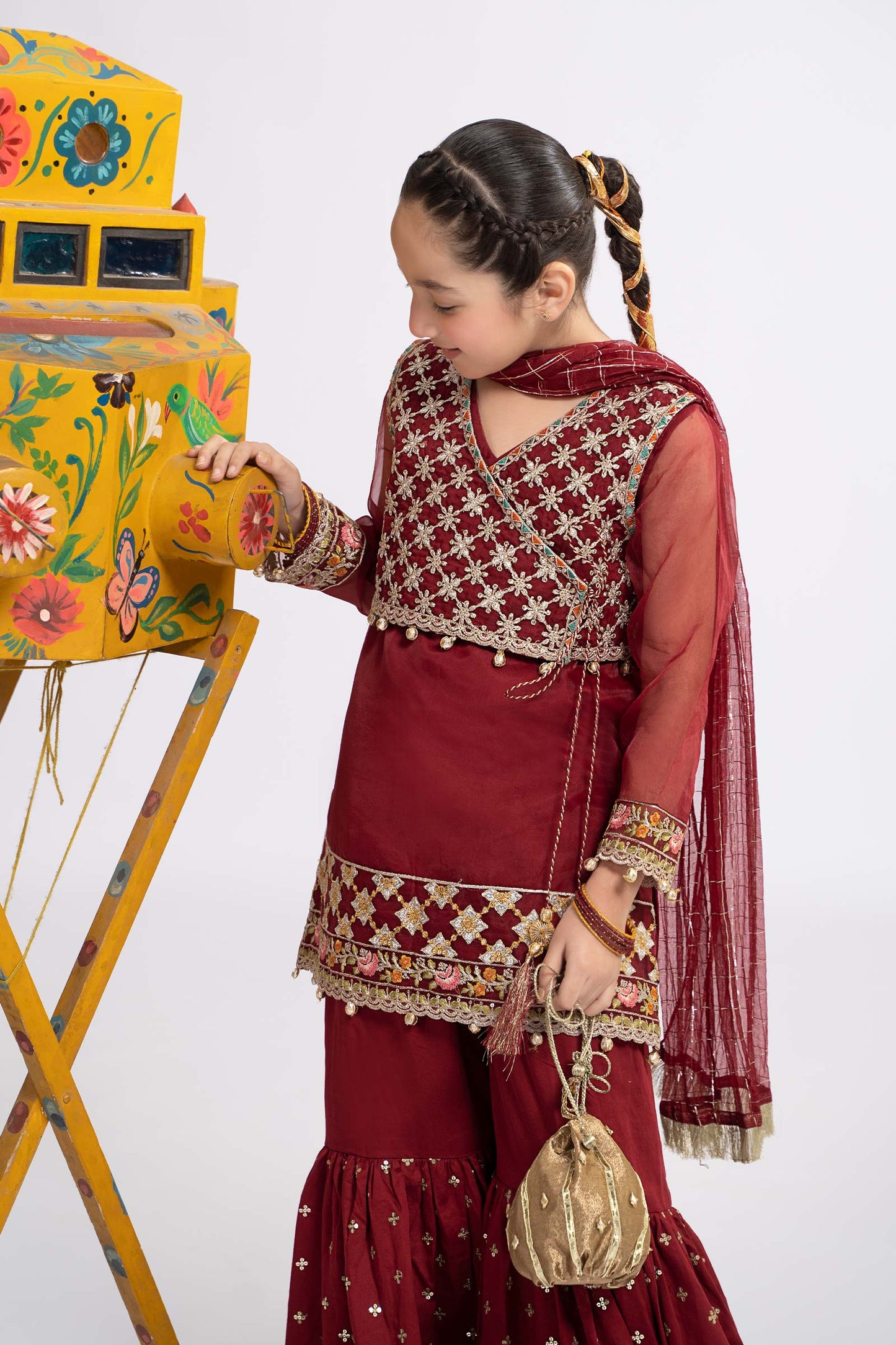 3 PIECE EMBROIDERED ORGANZA SUIT | MKS-EF24-29