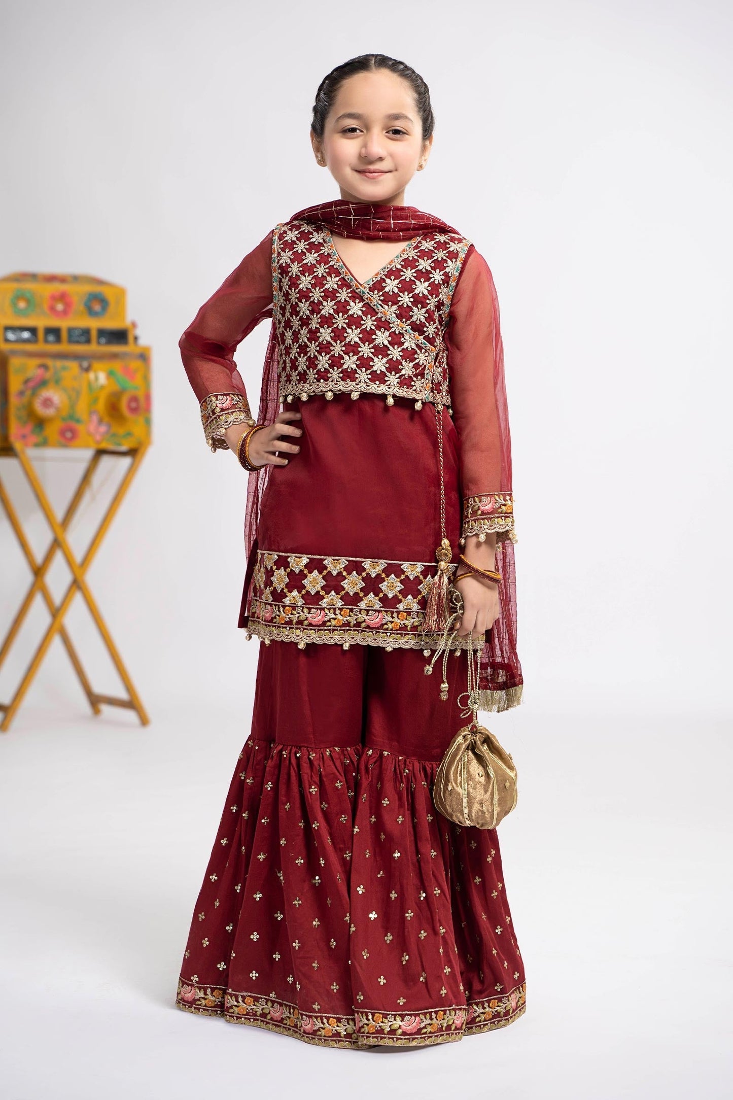 3 PIECE EMBROIDERED ORGANZA SUIT | MKS-EF24-29