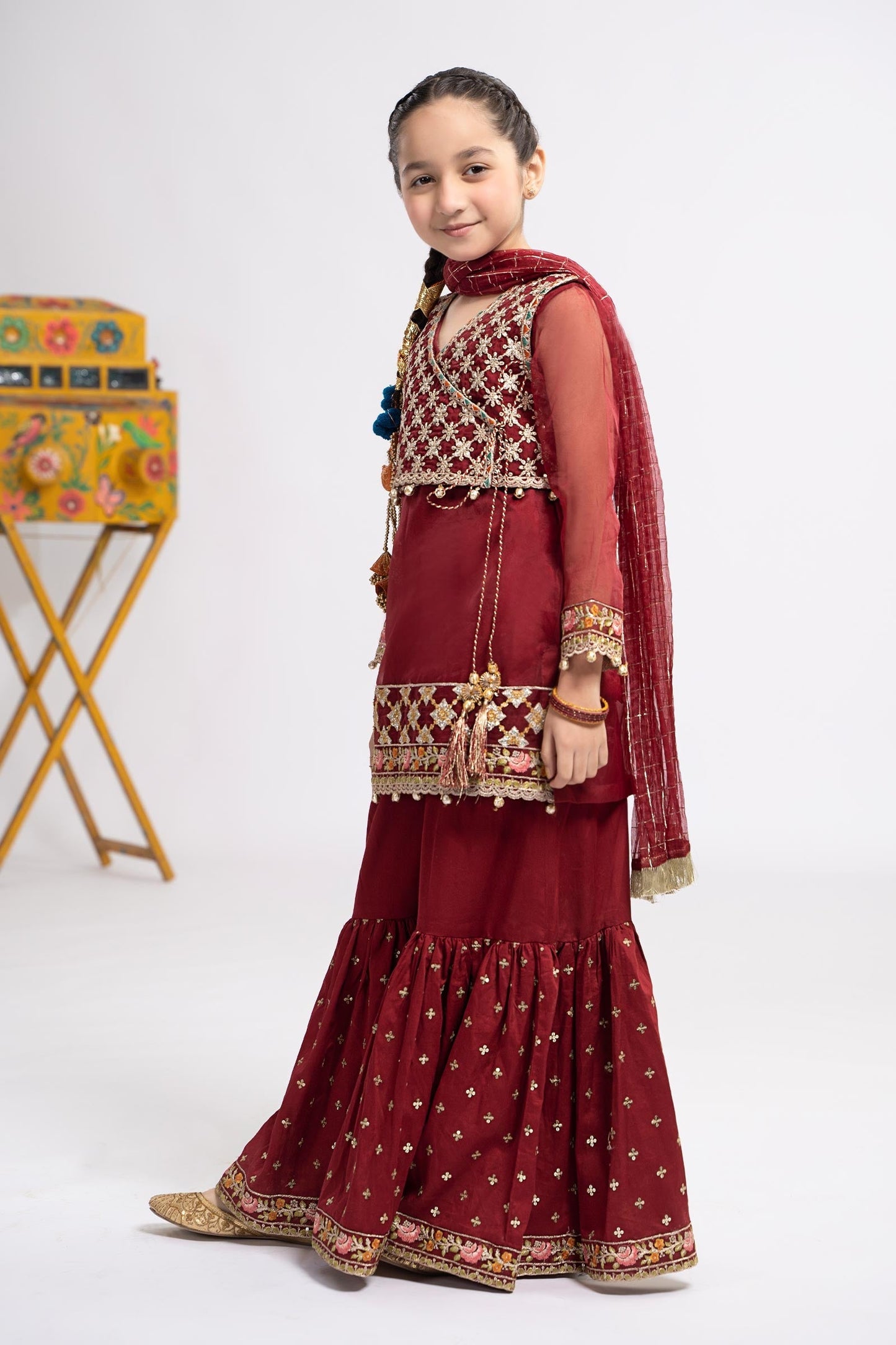 3 PIECE EMBROIDERED ORGANZA SUIT | MKS-EF24-29