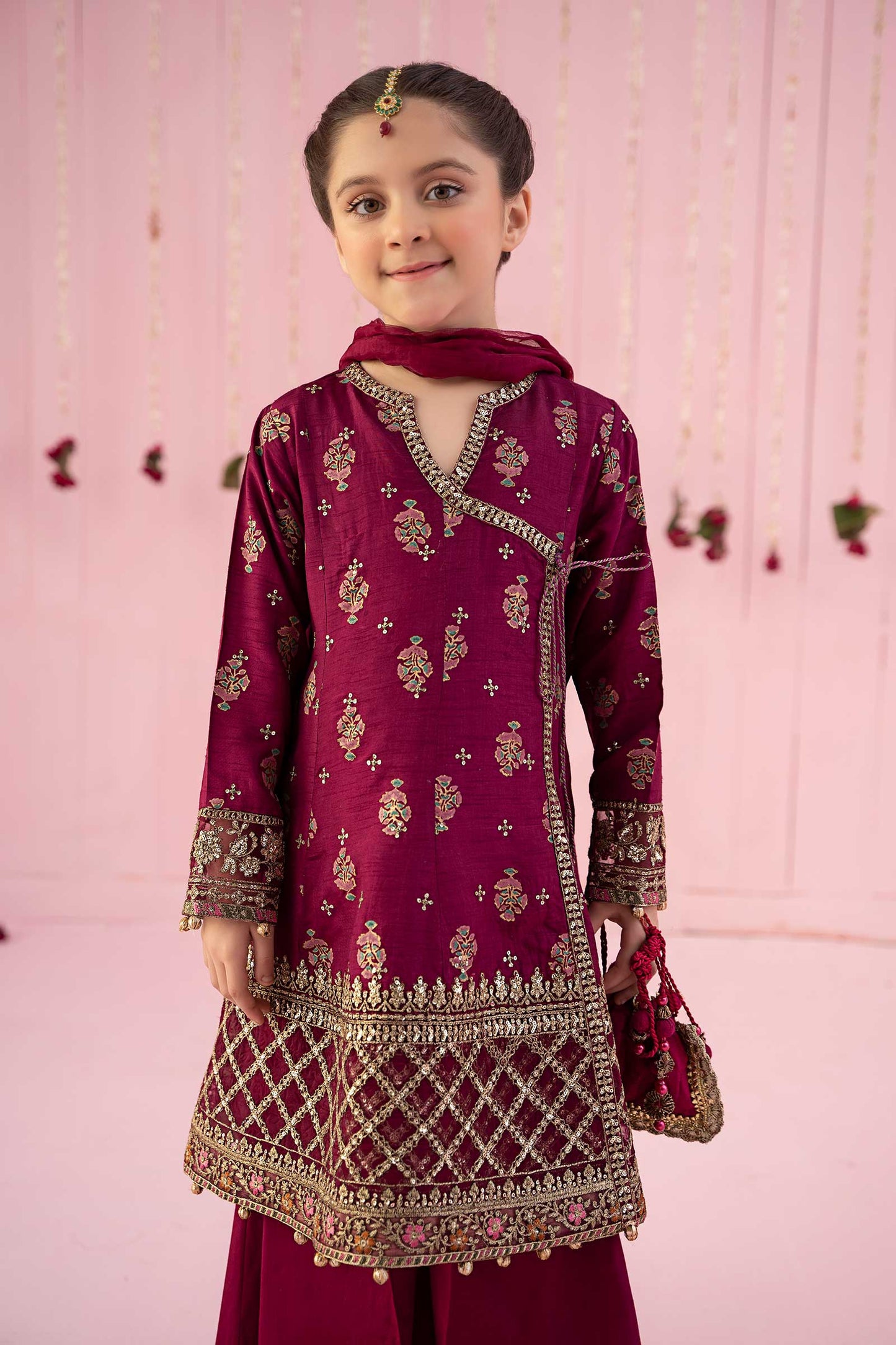 3 PIECE EMBROIDERED RAW SILK SUIT | MKS-EF24-43