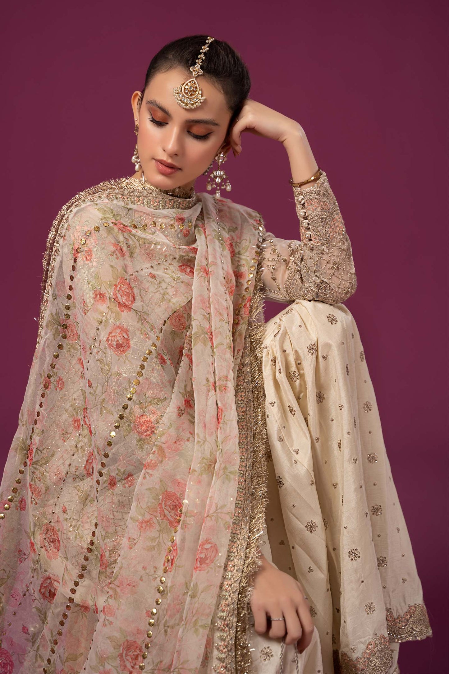 3 PIECE EMBROIDERED ORGANZA SUIT | SF-EF24-01