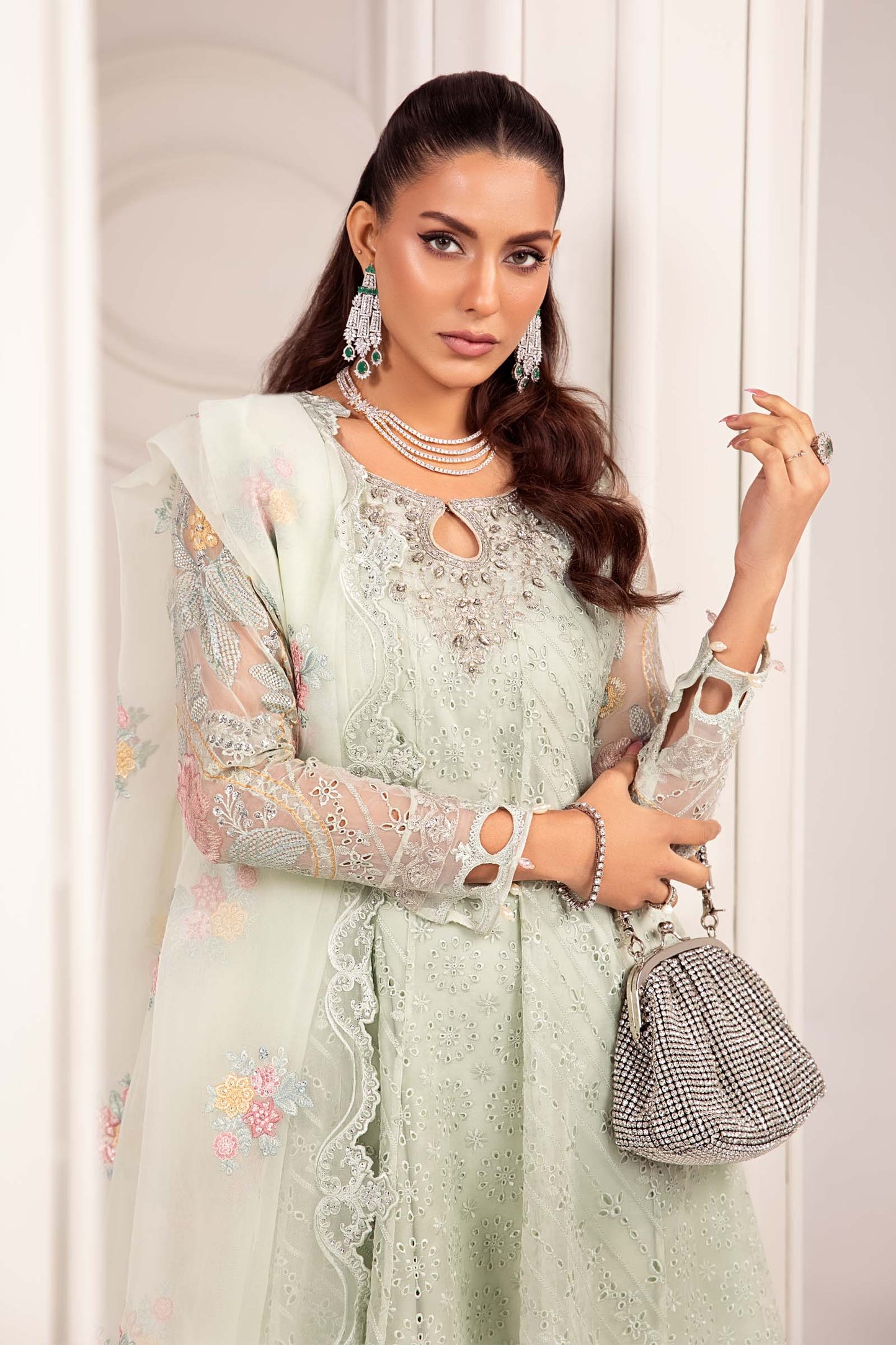 3 PIECE EMBROIDERED ORGANZA SUIT | SF-EF24-03