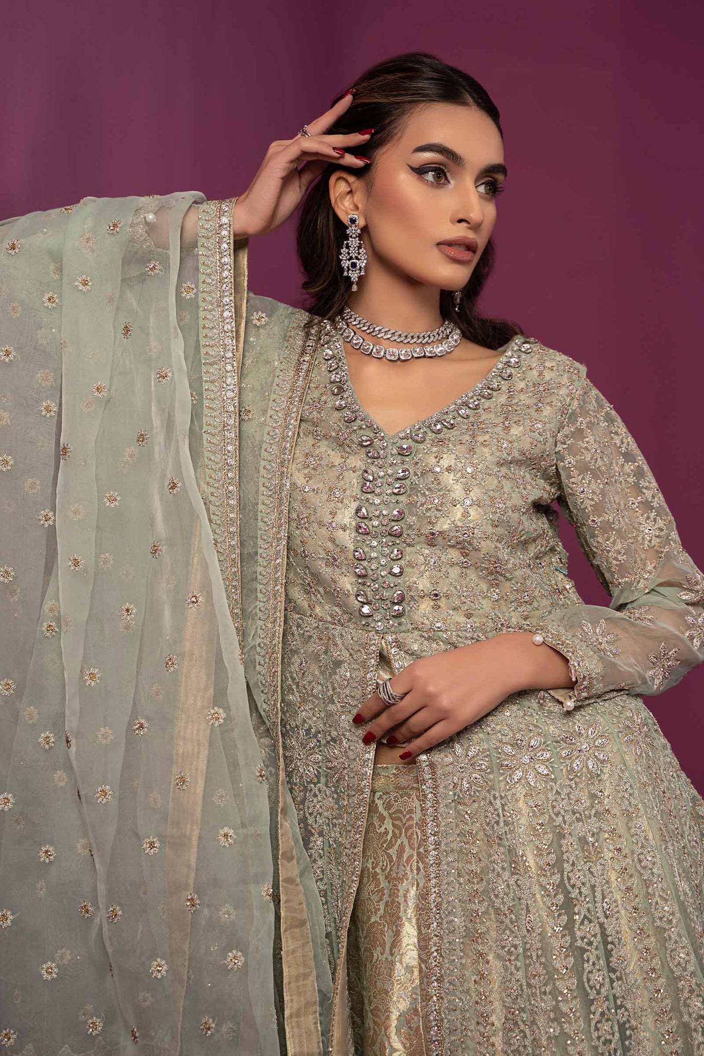 3 PIECE EMBROIDERED ORGANZA SUIT | SF-EF24-04