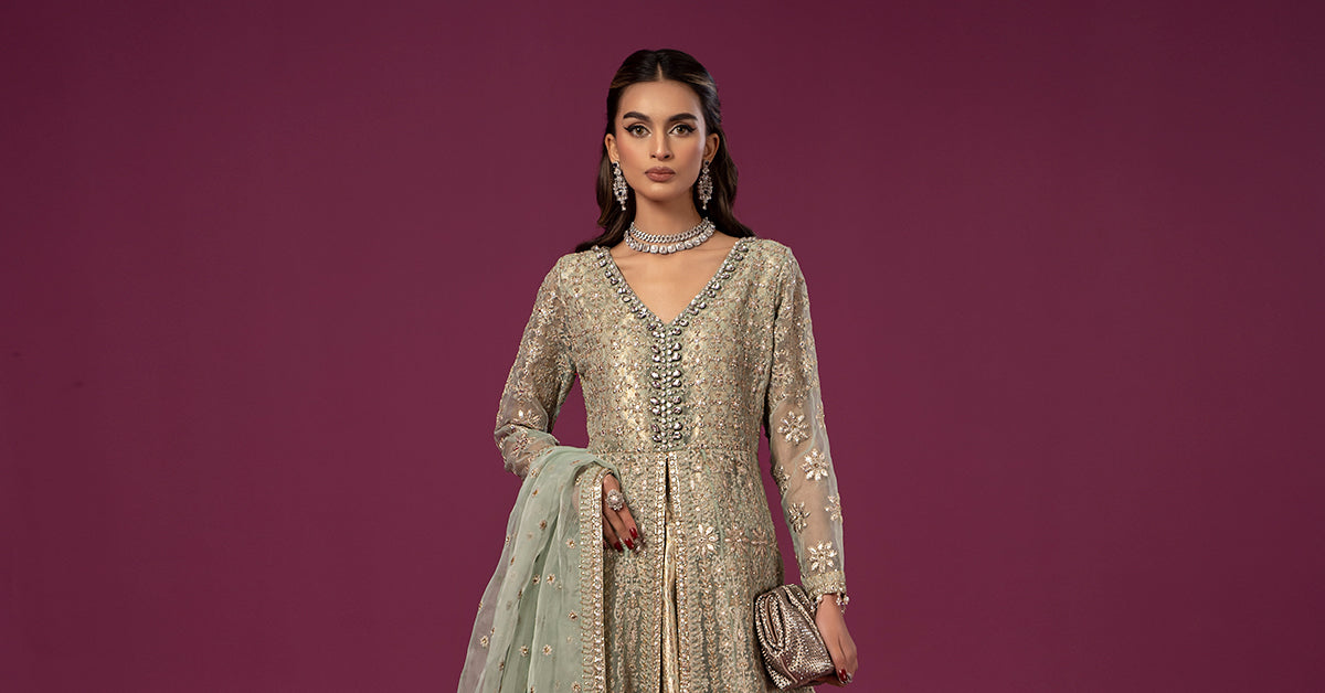 3 PIECE EMBROIDERED ORGANZA SUIT | SF-EF24-04