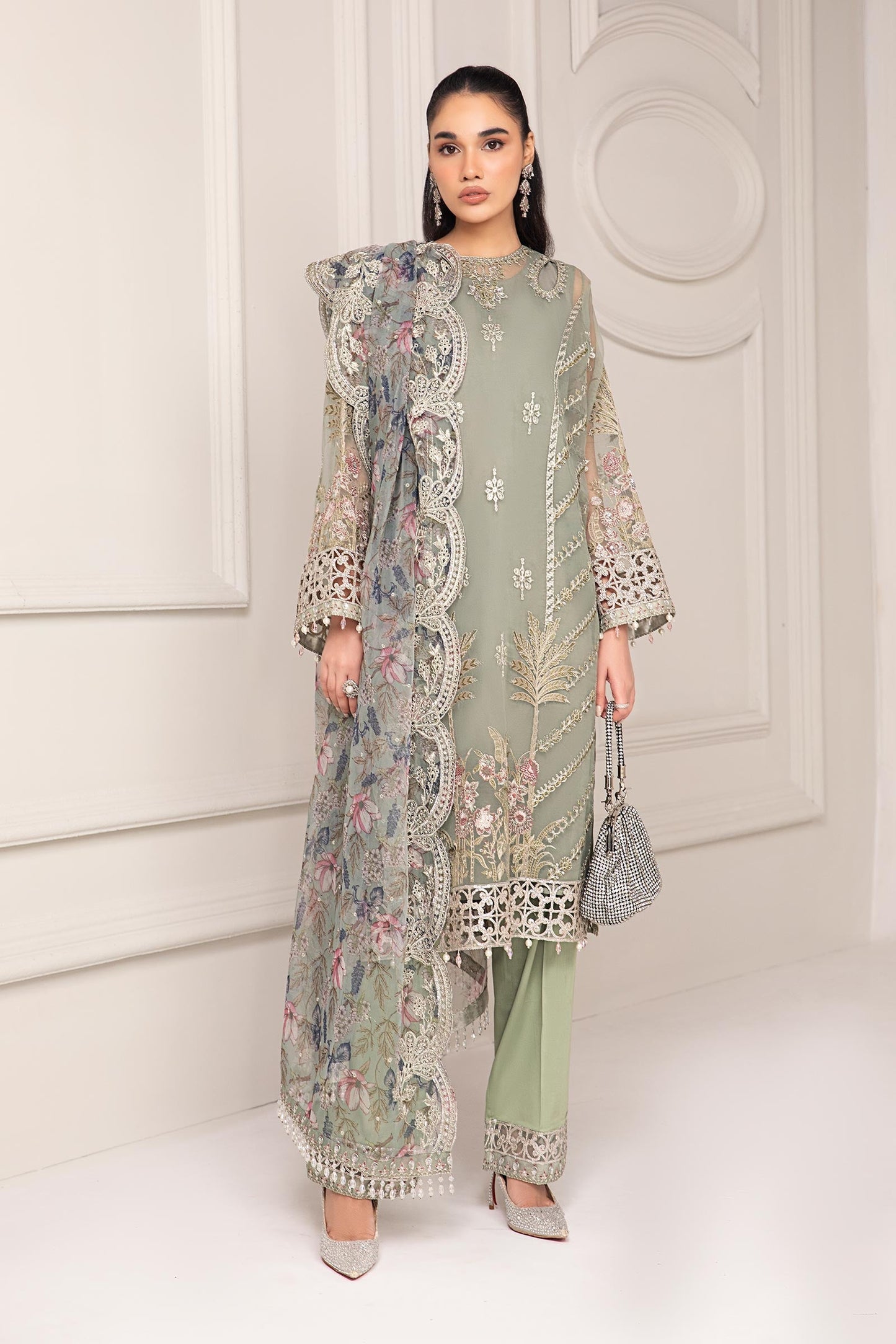 3 PIECE EMBROIDERED ORGANZA SUIT | SF-EF24-12