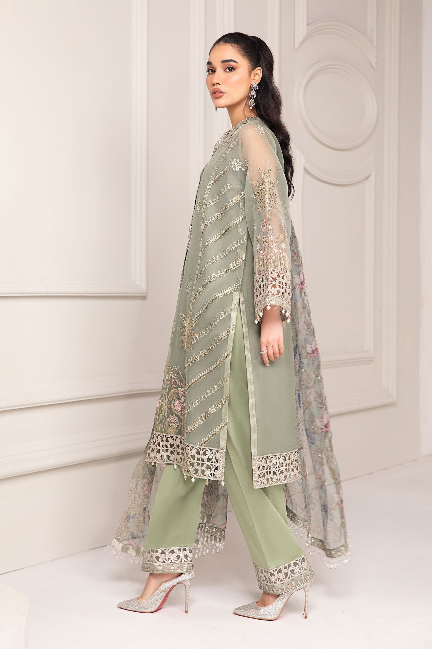 3 PIECE EMBROIDERED ORGANZA SUIT | SF-EF24-12