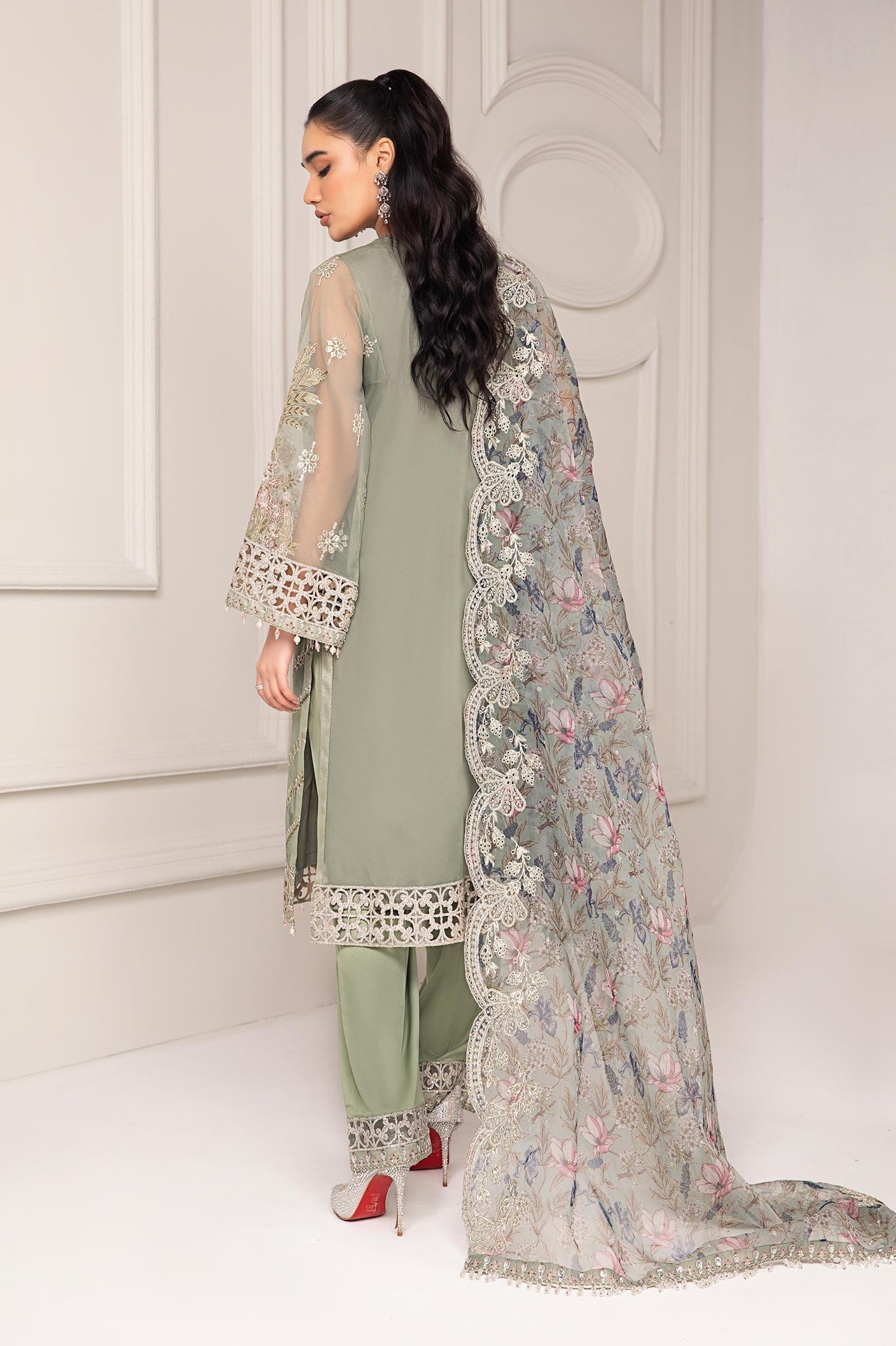 3 PIECE EMBROIDERED ORGANZA SUIT | SF-EF24-12