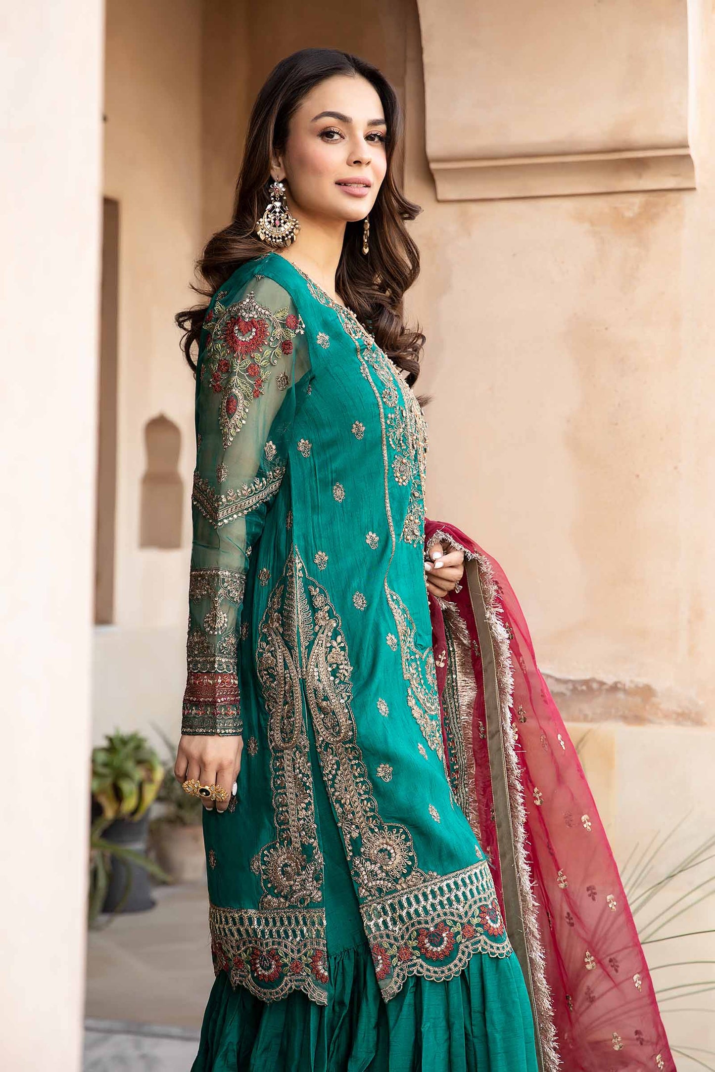 3 PIECE EMBROIDERED RAW SILK SUIT | SF-EF24-15