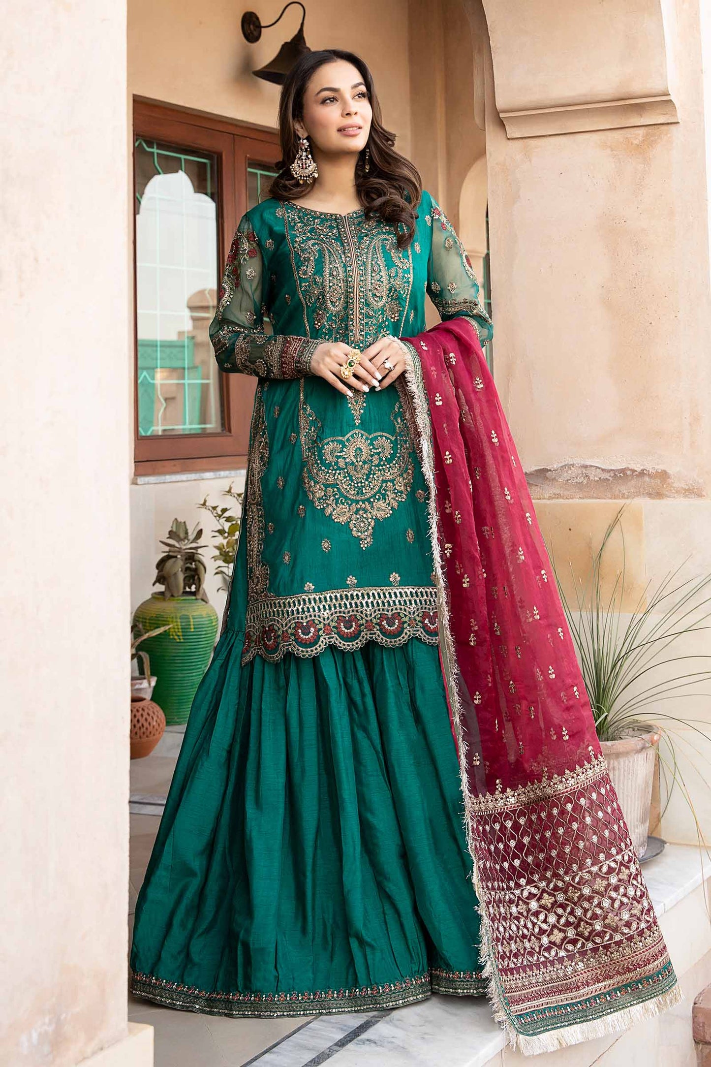 3 PIECE EMBROIDERED RAW SILK SUIT | SF-EF24-15