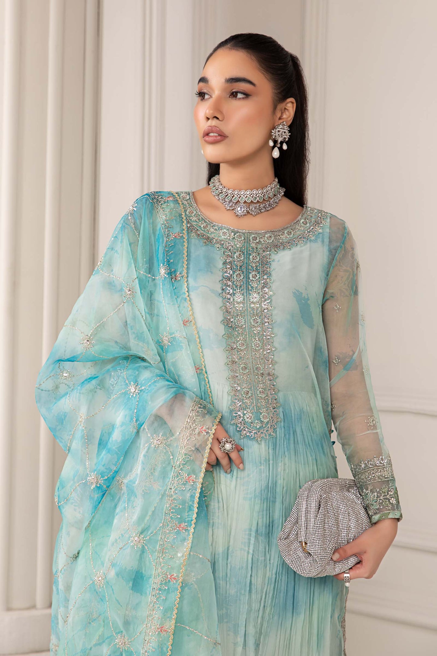 3 PIECE EMBROIDERED ORGANZA SUIT | SF-EF24-20