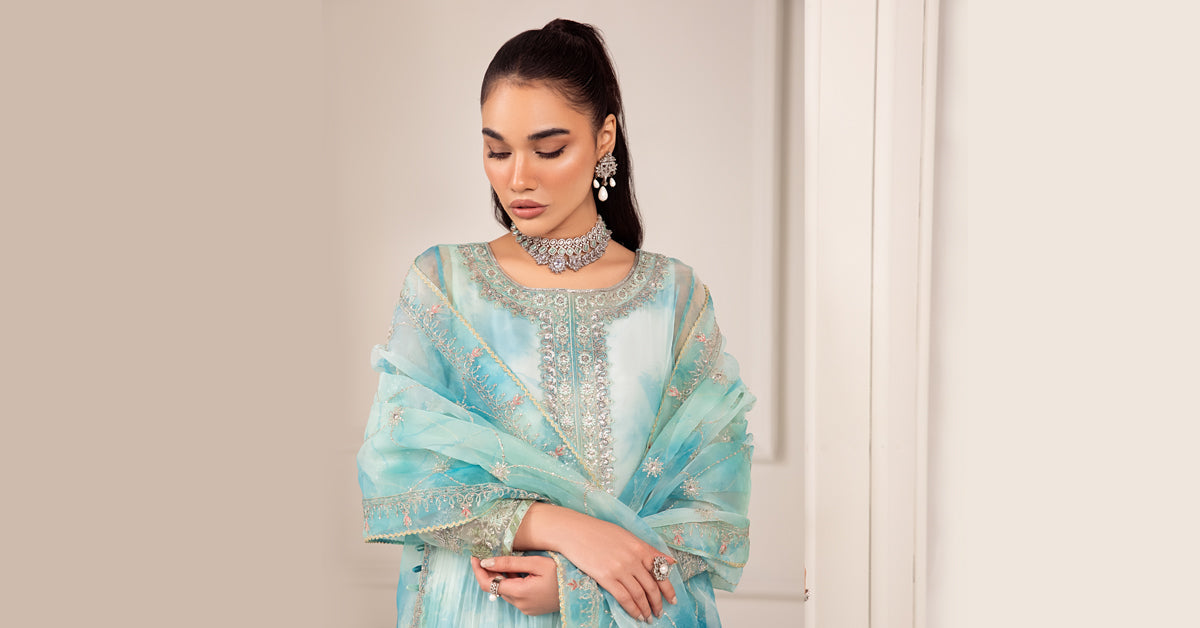 3 PIECE EMBROIDERED ORGANZA SUIT | SF-EF24-20