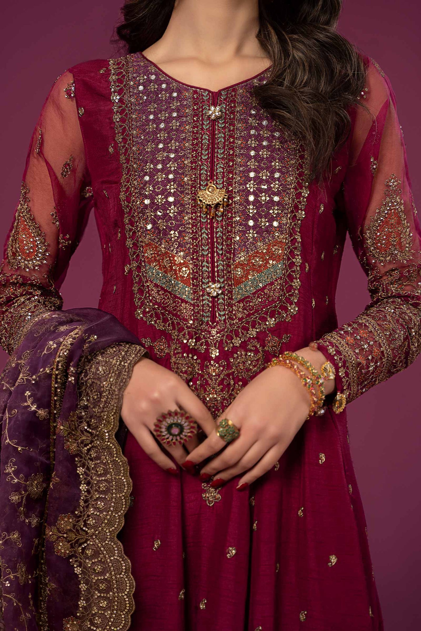 3 PIECE EMBROIDERED RAW SILK SUIT | SF-EF24-06