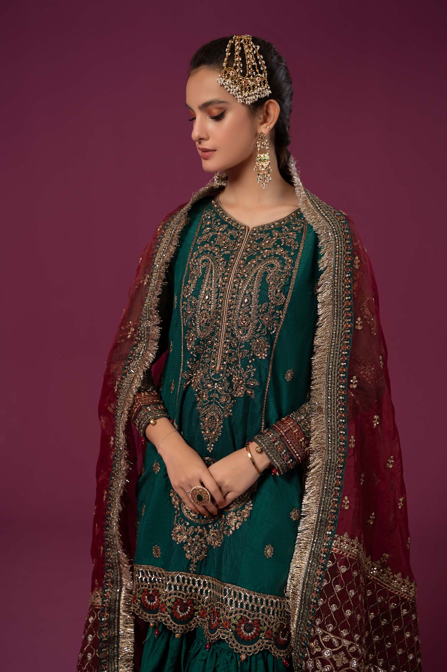 3 PIECE EMBROIDERED RAW SILK SUIT | SF-EF24-15