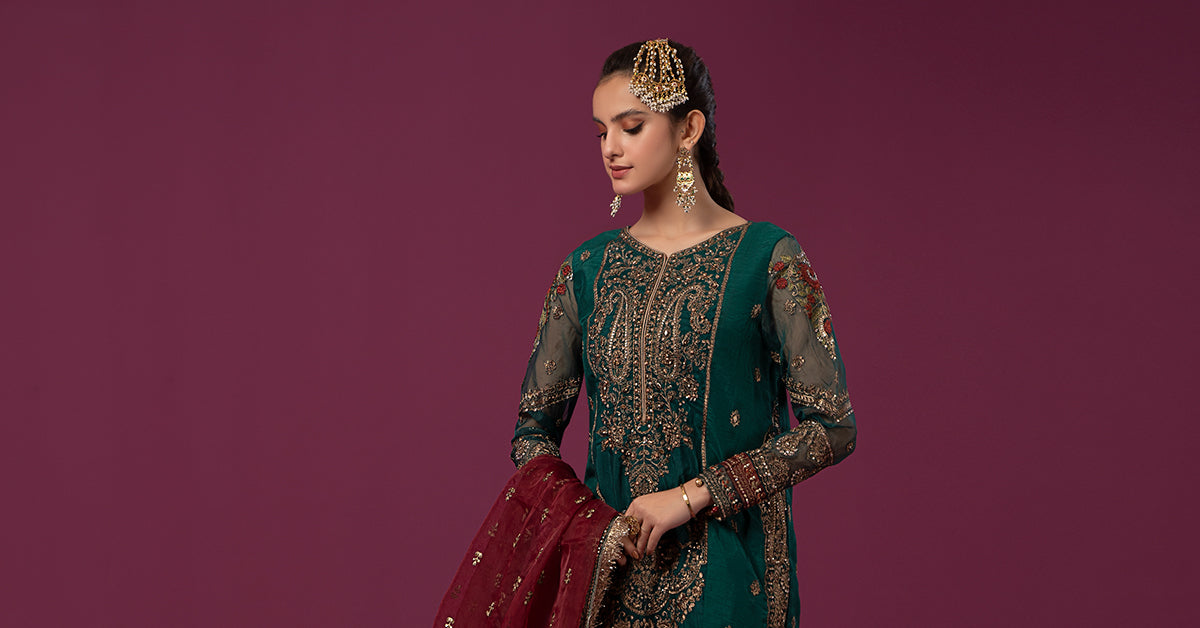 3 PIECE EMBROIDERED RAW SILK SUIT | SF-EF24-15