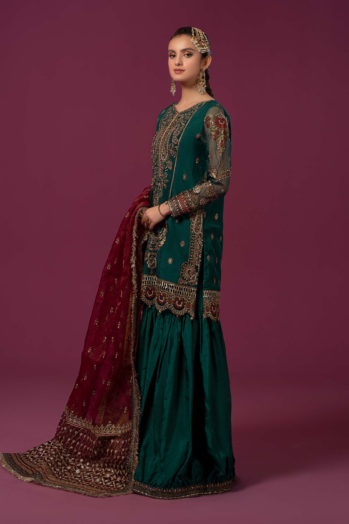 3 PIECE EMBROIDERED RAW SILK SUIT | SF-EF24-15