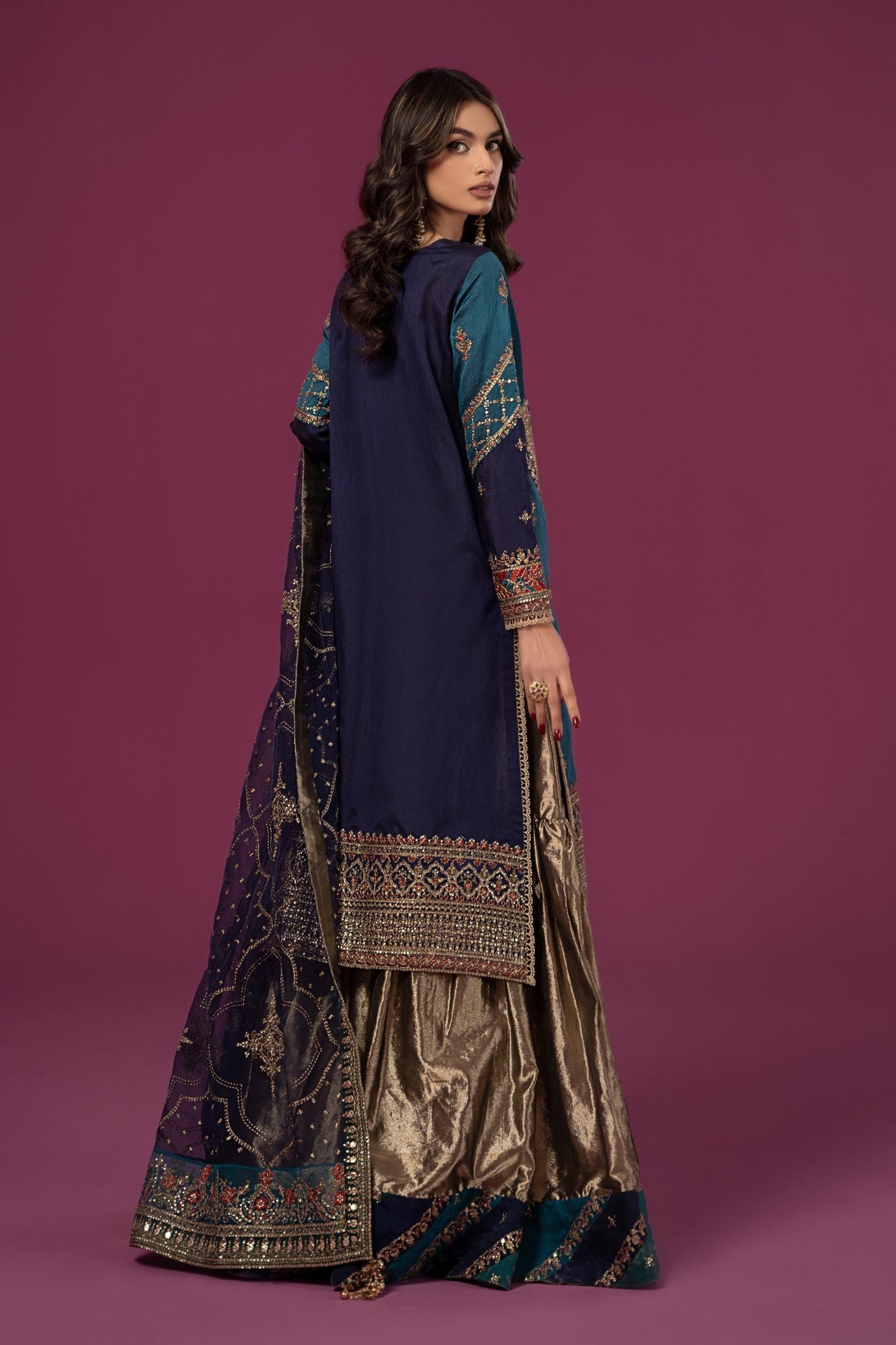 3 PIECE EMBROIDERED RAW SILK SUIT | SF-EF24-27