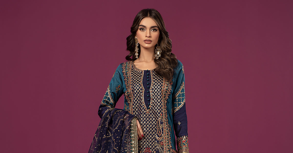 3 PIECE EMBROIDERED RAW SILK SUIT | SF-EF24-27