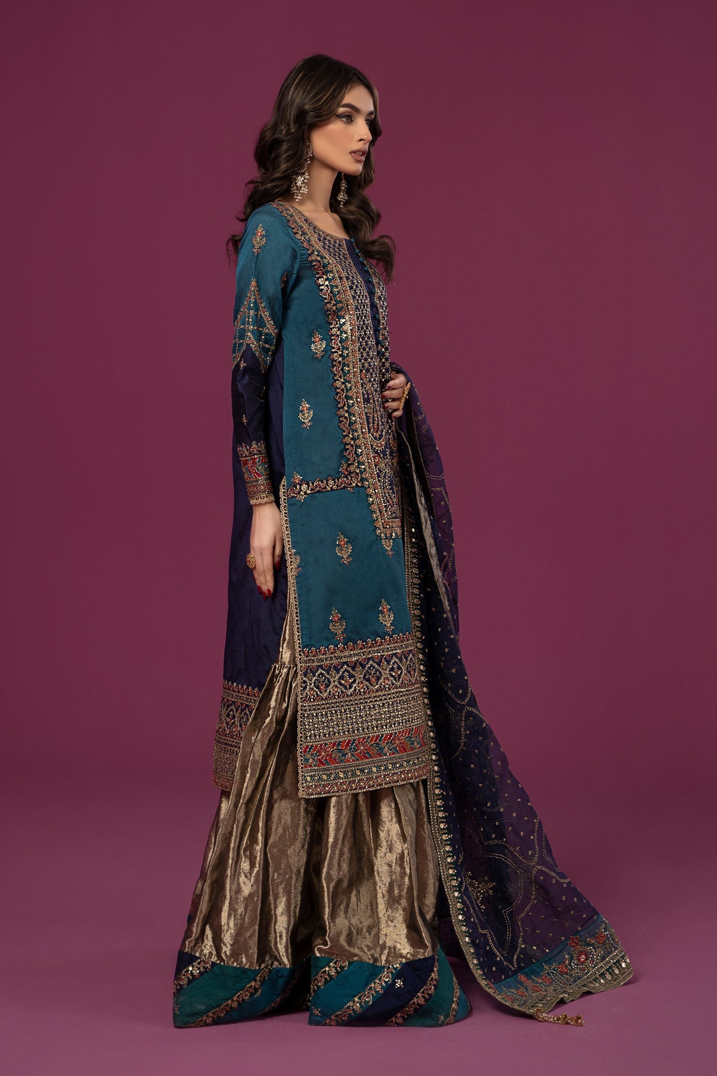 3 PIECE EMBROIDERED RAW SILK SUIT | SF-EF24-27