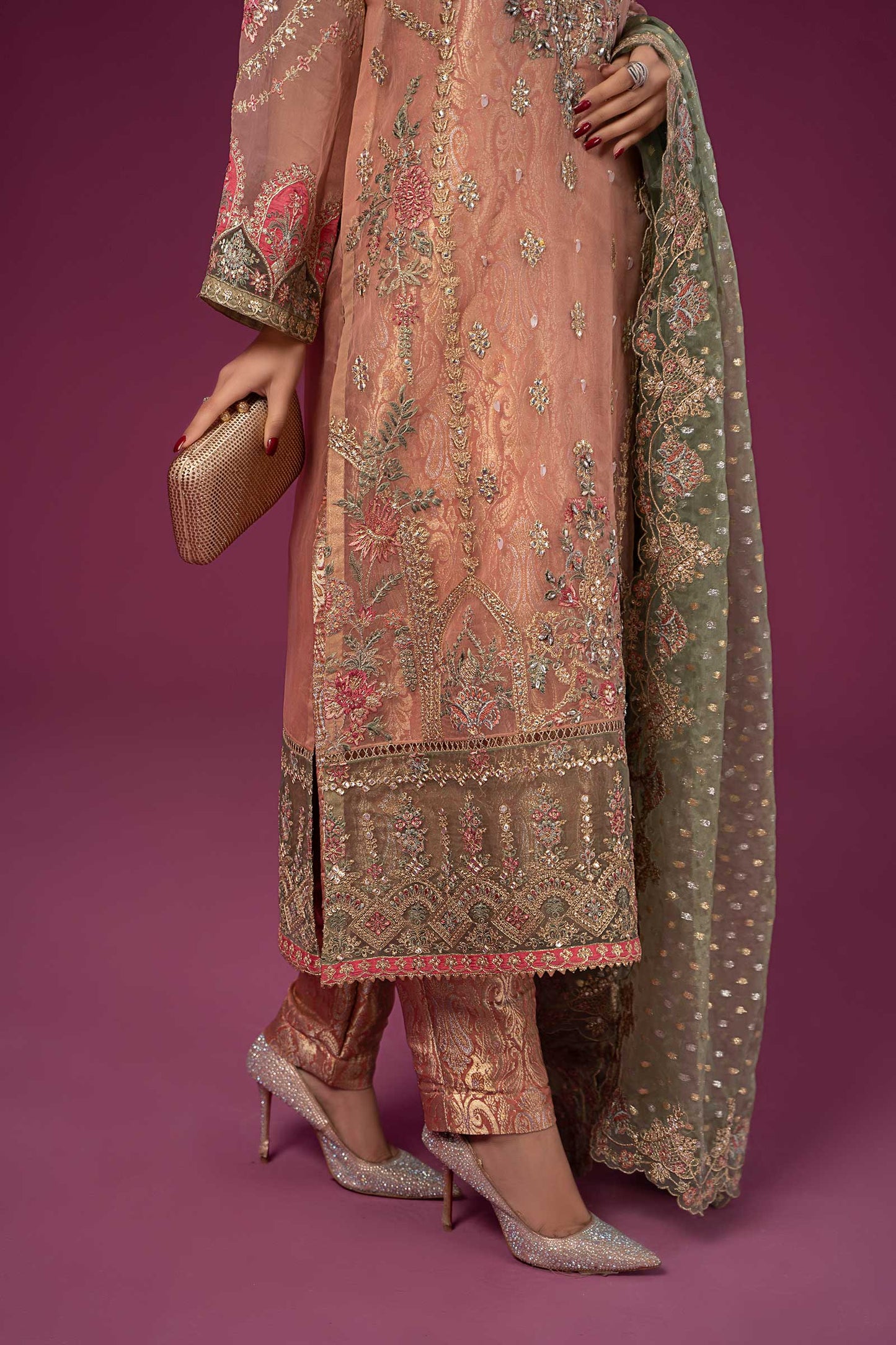 3 PIECE EMBROIDERED ORGANZA SUIT | SF-EF24-37