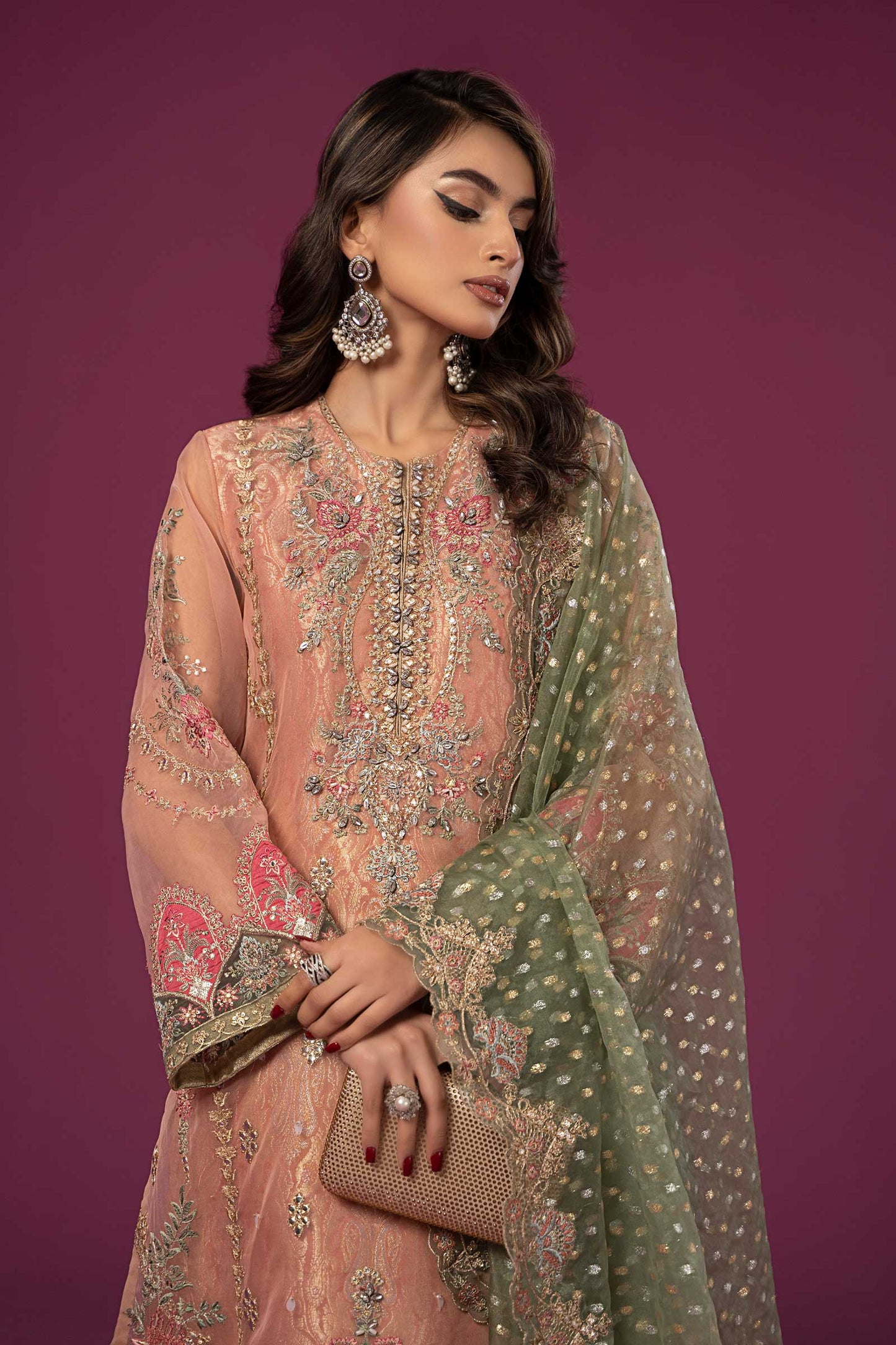 3 PIECE EMBROIDERED ORGANZA SUIT | SF-EF24-37