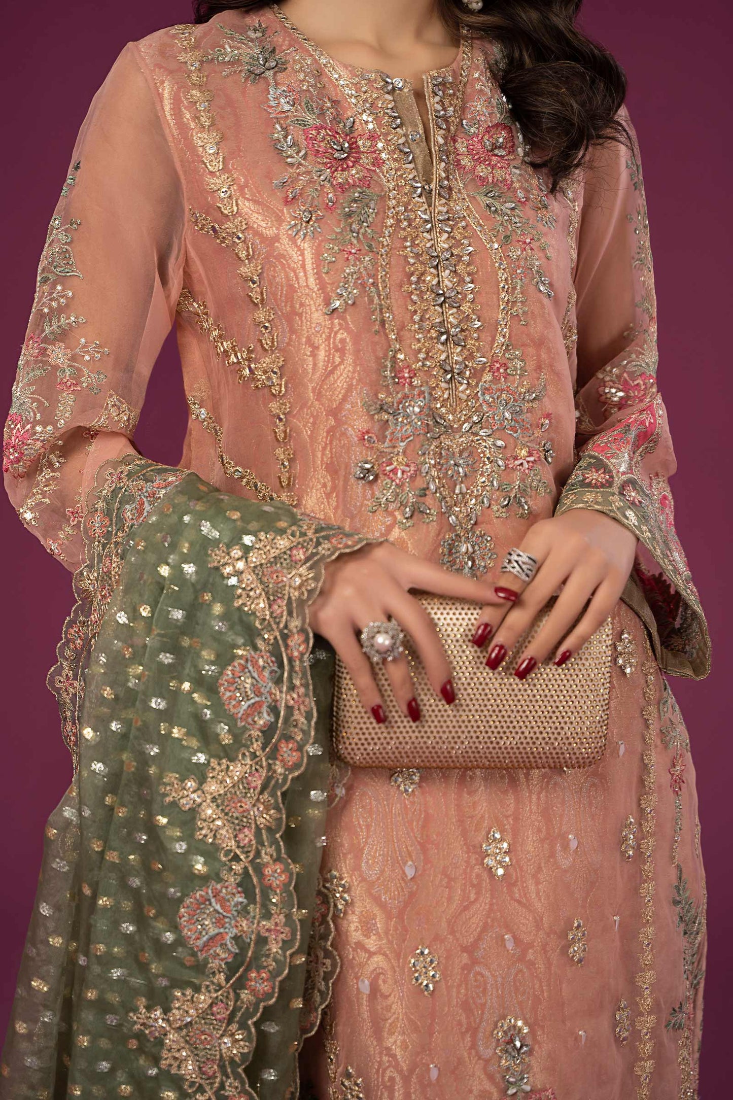 3 PIECE EMBROIDERED ORGANZA SUIT | SF-EF24-37