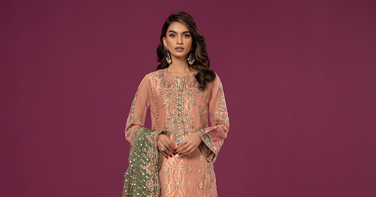 3 PIECE EMBROIDERED ORGANZA SUIT | SF-EF24-37