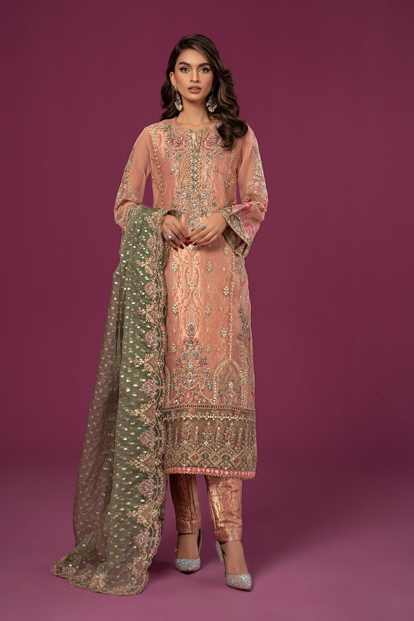 3 PIECE EMBROIDERED ORGANZA SUIT | SF-EF24-37