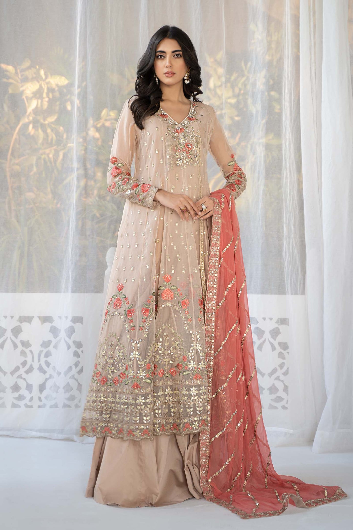 3 PIECE EMBROIDERED ORGANZA SUIT | SF-EF24-38