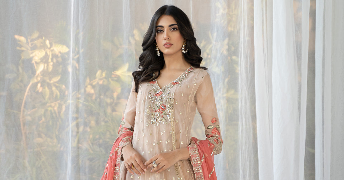 3 PIECE EMBROIDERED ORGANZA SUIT | SF-EF24-38