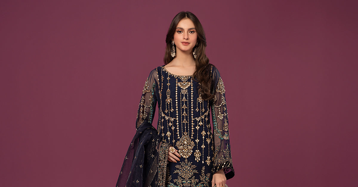 3 PIECE EMBROIDERED ORGANZA SUIT | SF-EF24-45