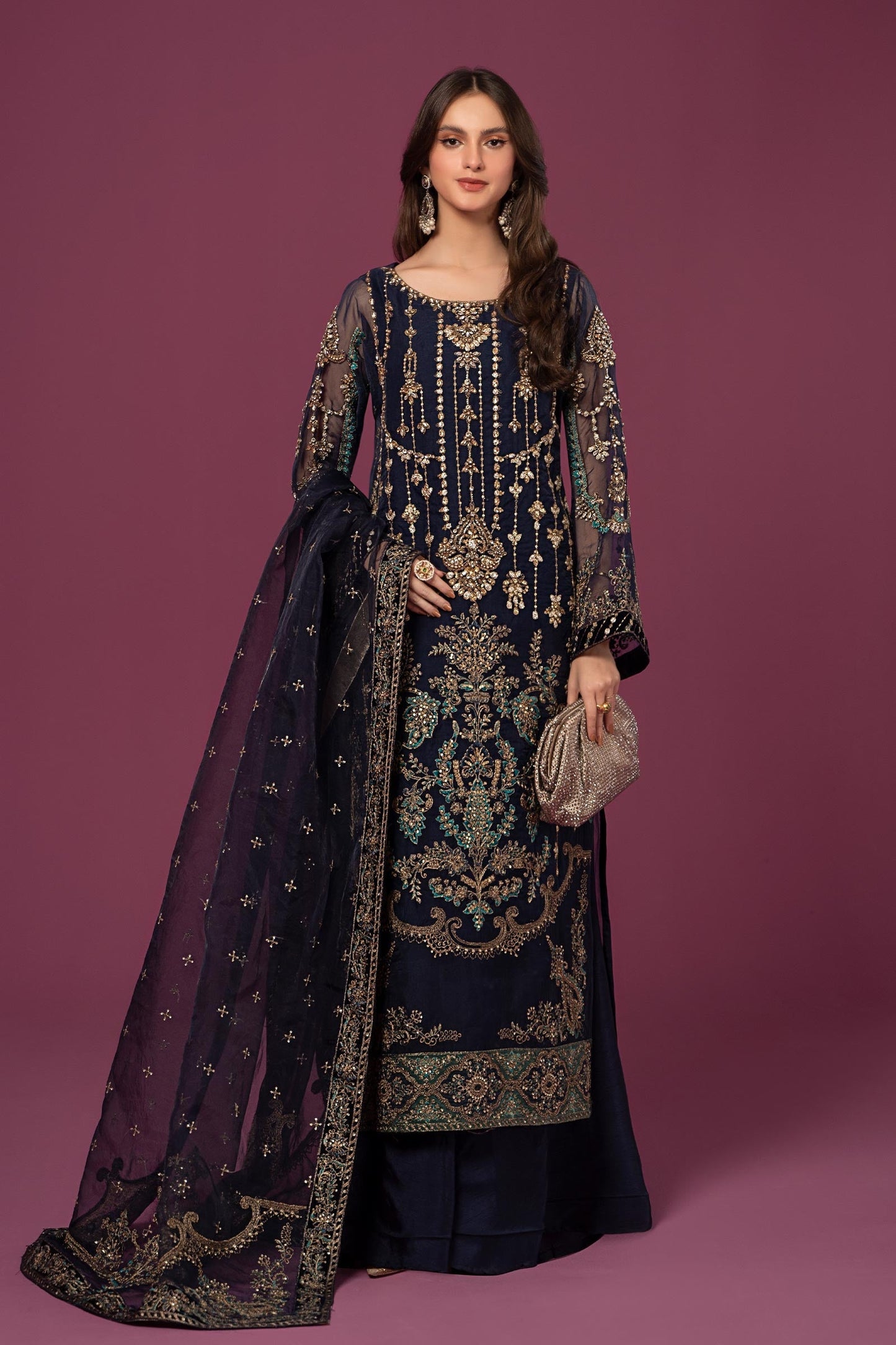 3 PIECE EMBROIDERED ORGANZA SUIT | SF-EF24-45