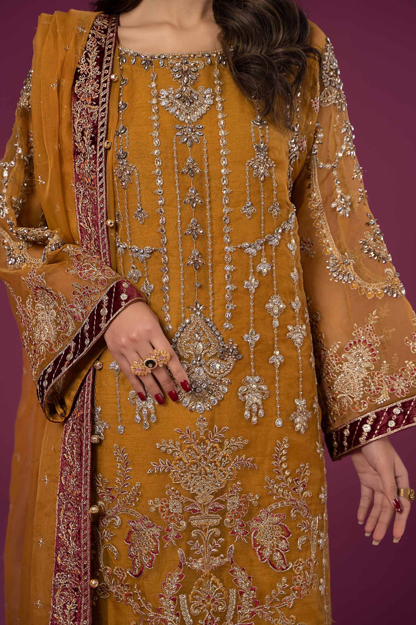 3 PIECE EMBROIDERED ORGANZA SUIT | SF-EF24-45