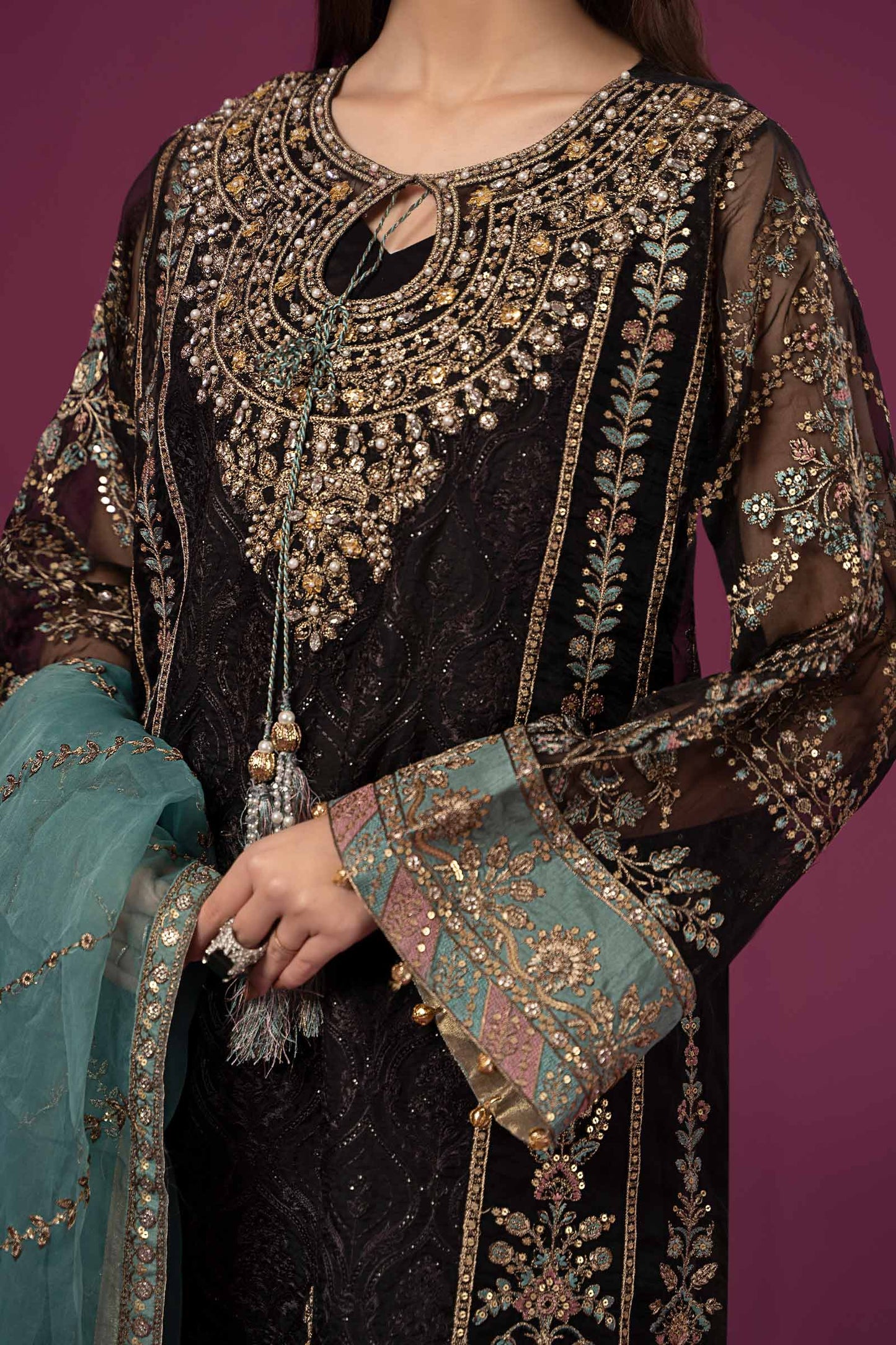 3 PIECE EMBROIDERED ORGANZA SUIT | SF-EF24-46