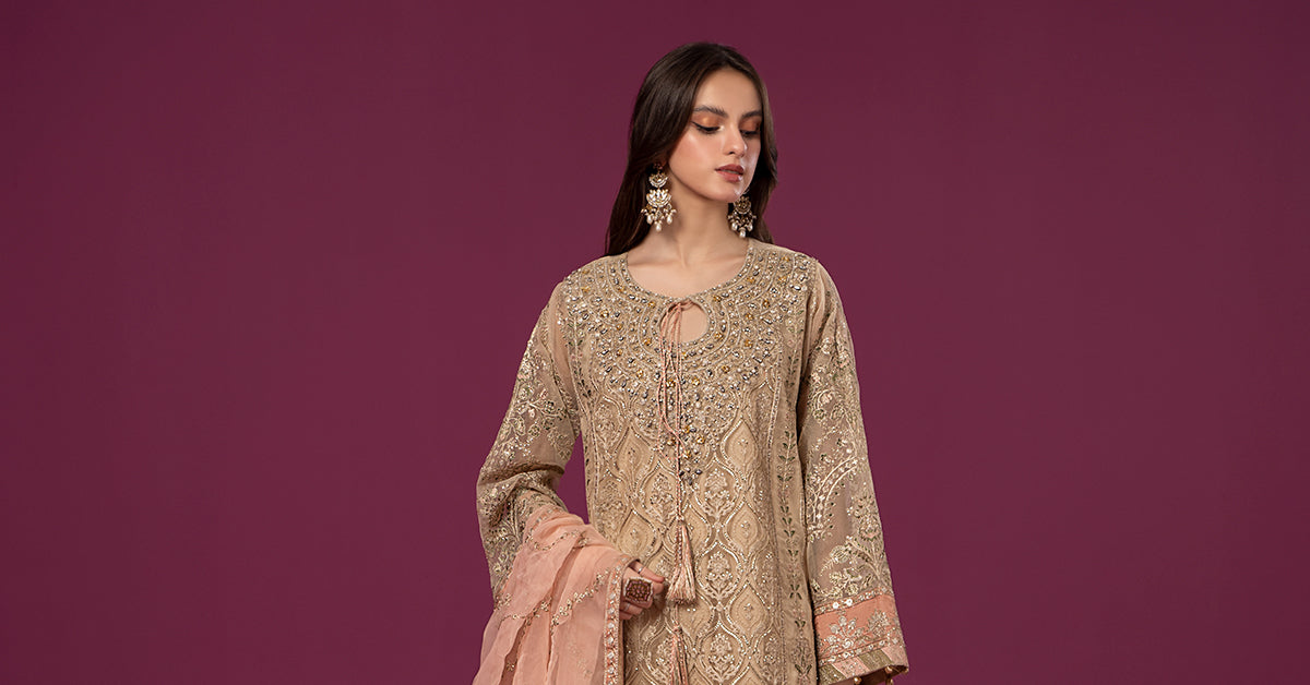 3 PIECE EMBROIDERED ORGANZA SUIT | SF-EF24-46