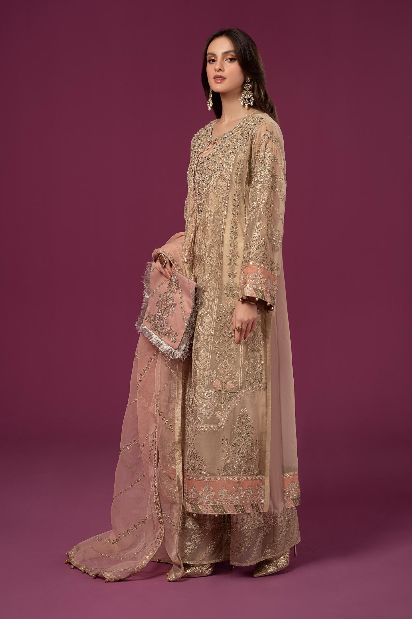 3 PIECE EMBROIDERED ORGANZA SUIT | SF-EF24-46