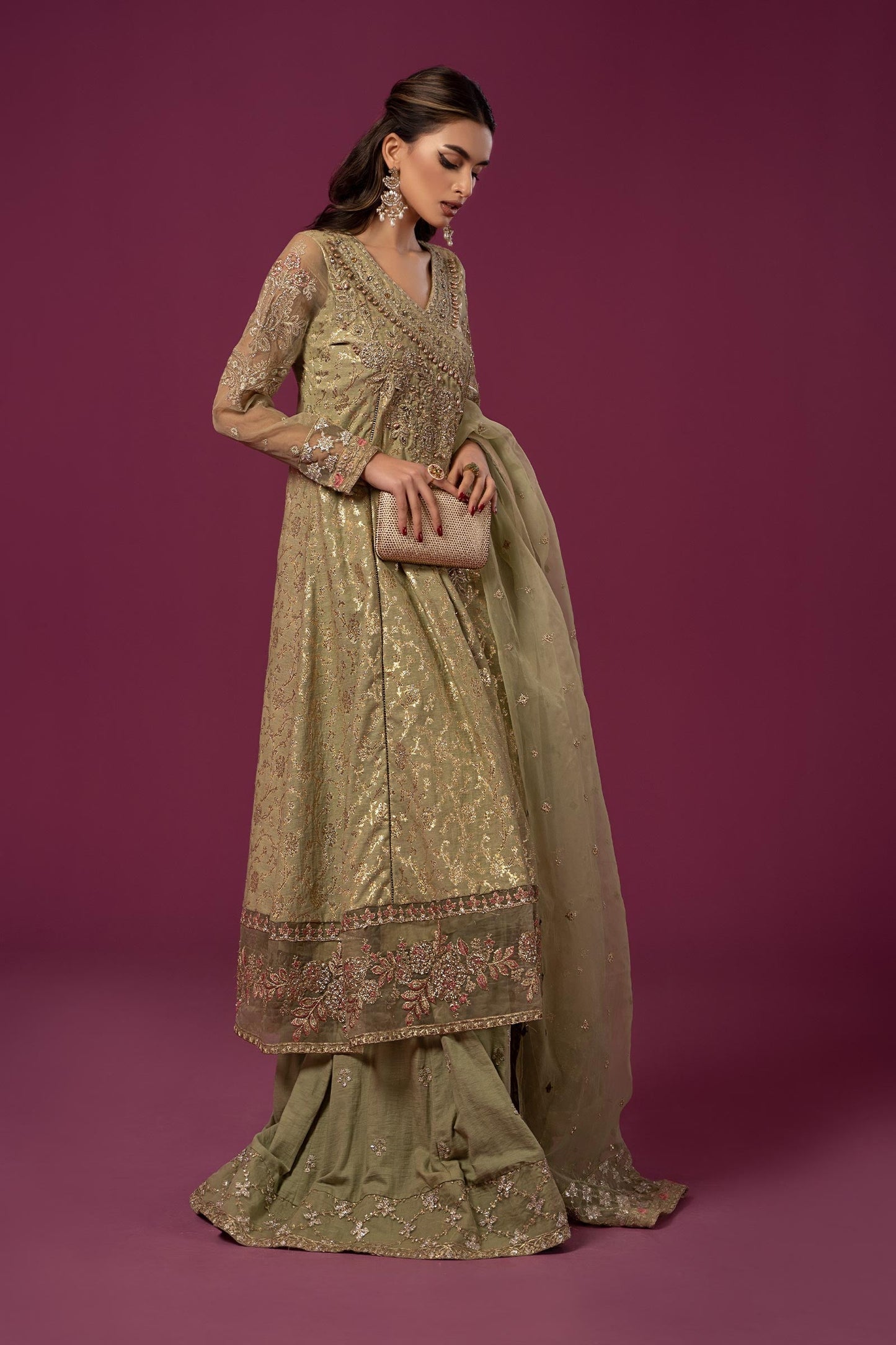 3 PIECE EMBROIDERED COTTON LUREX JACQUARD SUIT | SF-EF24-70