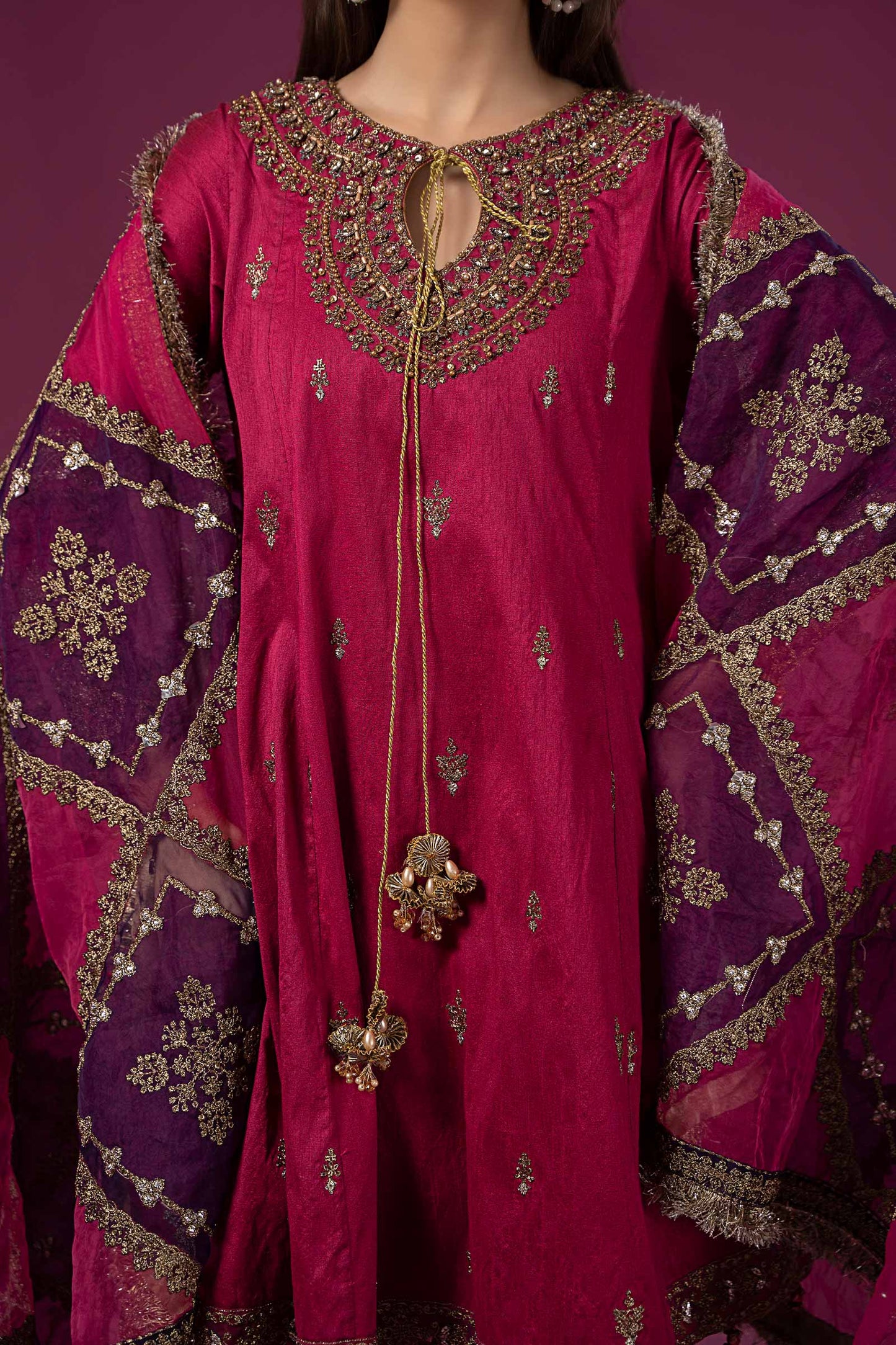 3 PIECE EMBROIDERED RAW SILK SUIT | SF-EF24-75