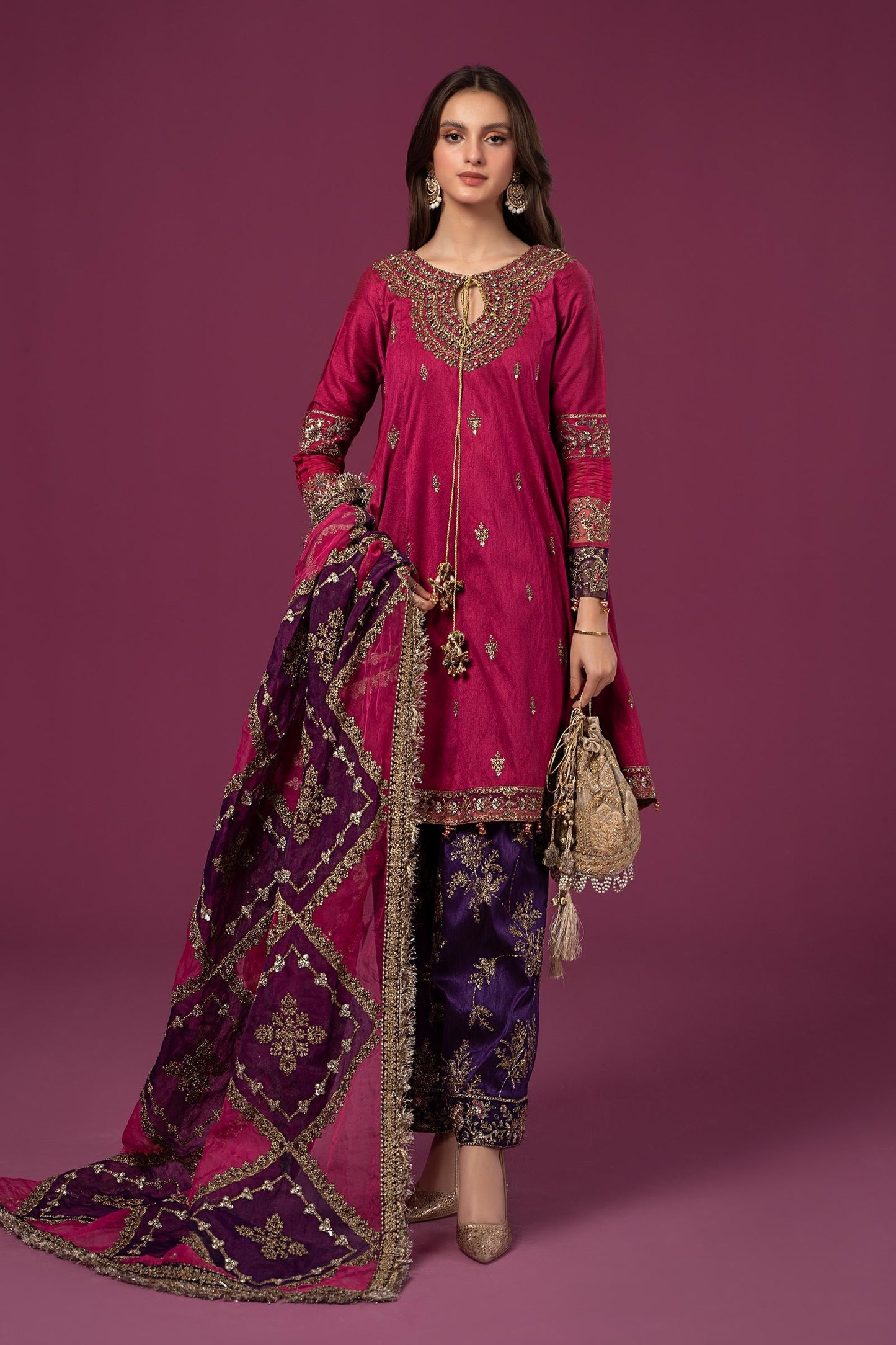 3 PIECE EMBROIDERED RAW SILK SUIT | SF-EF24-75