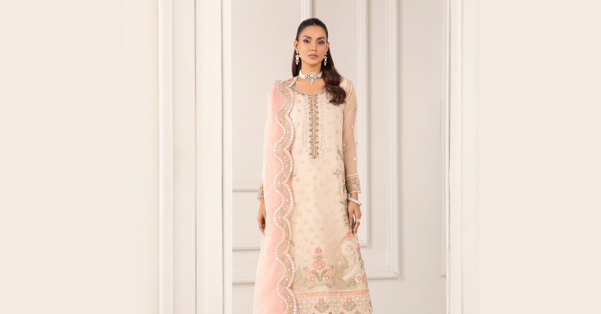 3 PIECE EMBROIDERED ORGANZA SUIT | SF-EF24-76