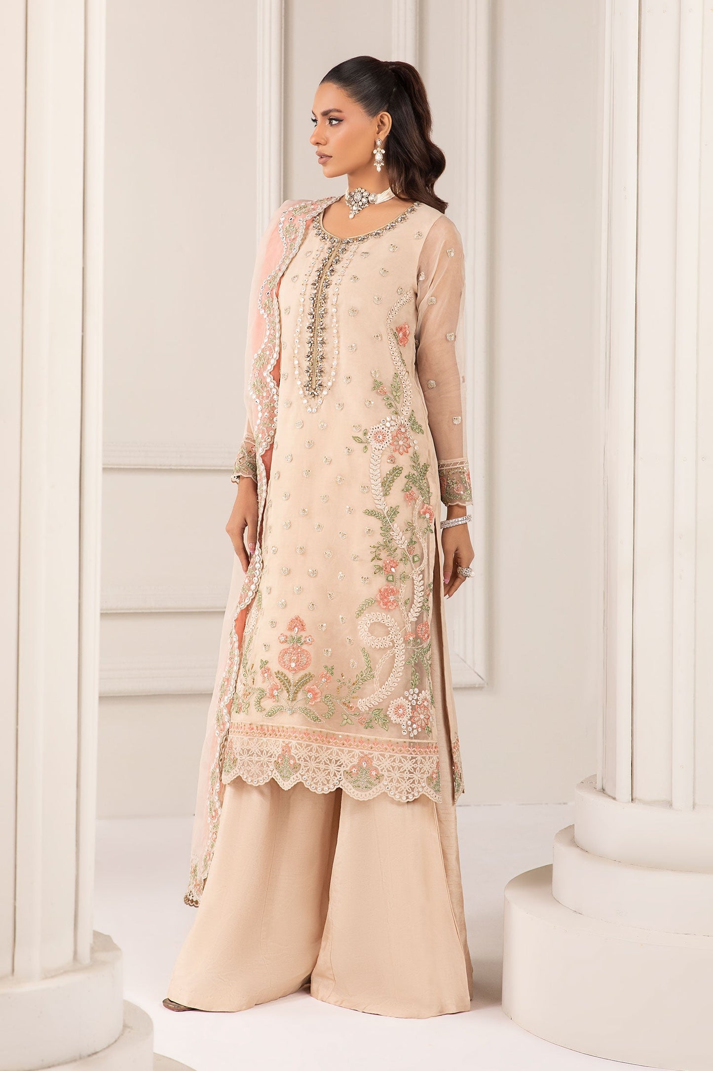 3 PIECE EMBROIDERED ORGANZA SUIT | SF-EF24-76