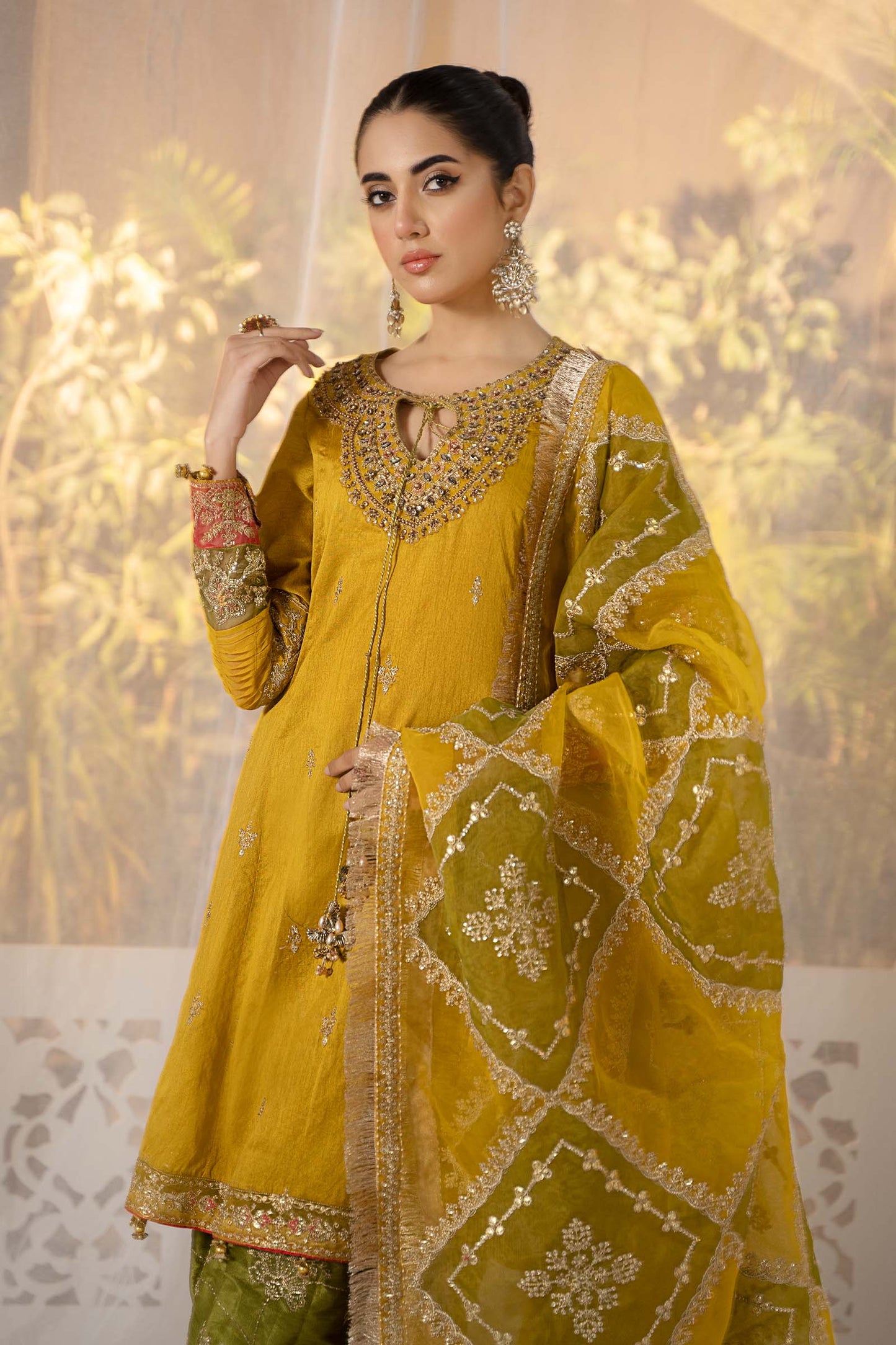 3 PIECE EMBROIDERED RAW SILK SUIT | SF-EF24-75