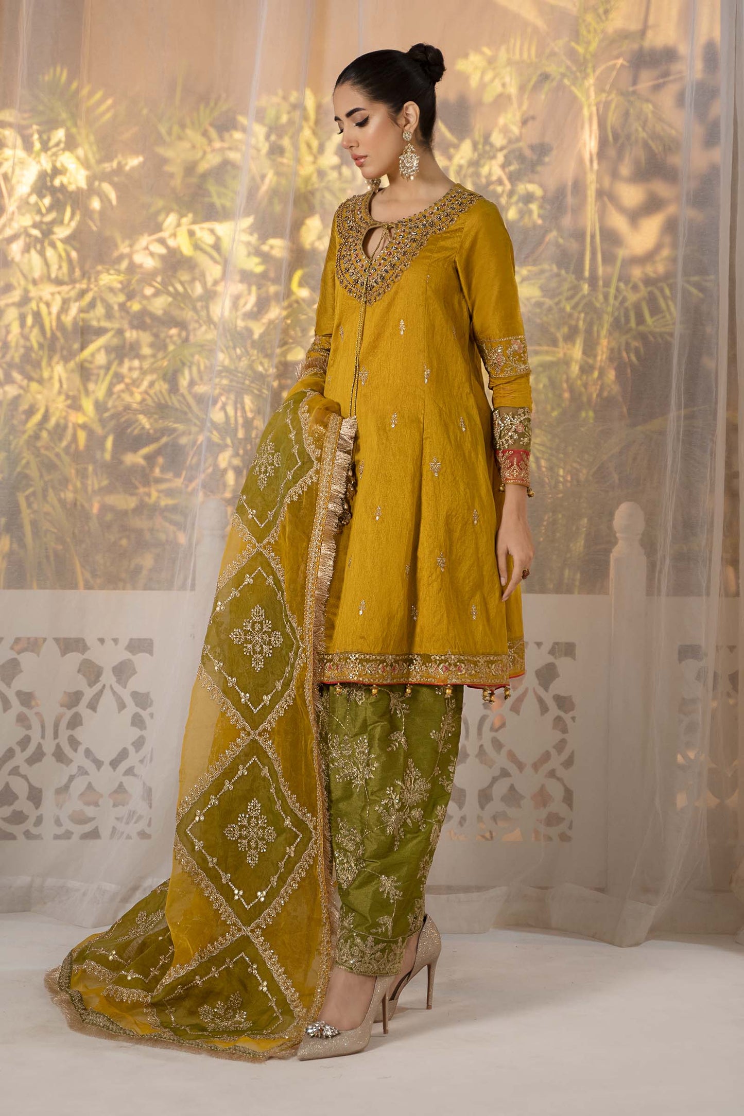 3 PIECE EMBROIDERED RAW SILK SUIT | SF-EF24-75