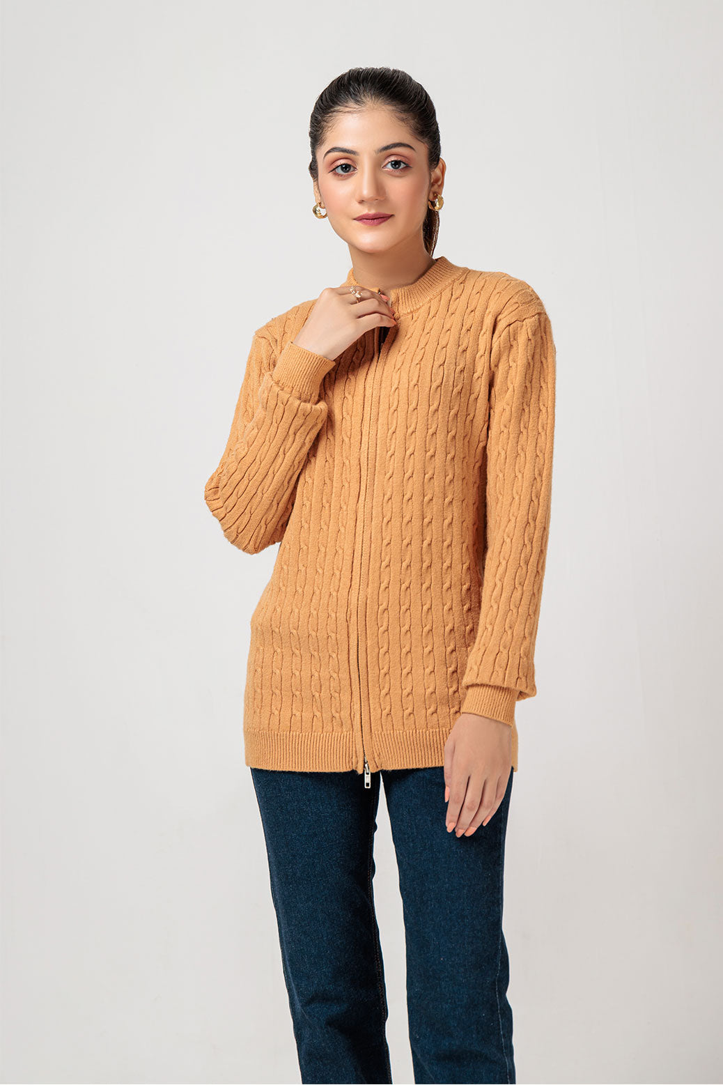 BEIGE-ZIPPER FULL SLEEVE-SWEATERS (22V-011-64)